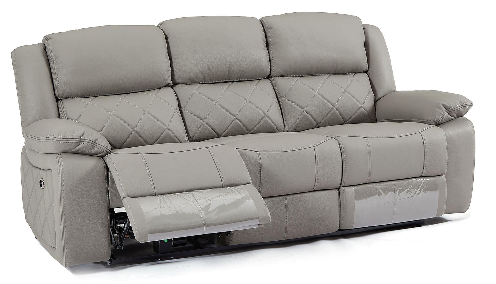 Product photograph of Bentley Light Grey Leather 3 Seater Recliner Sofa from Choice Furniture Superstore.