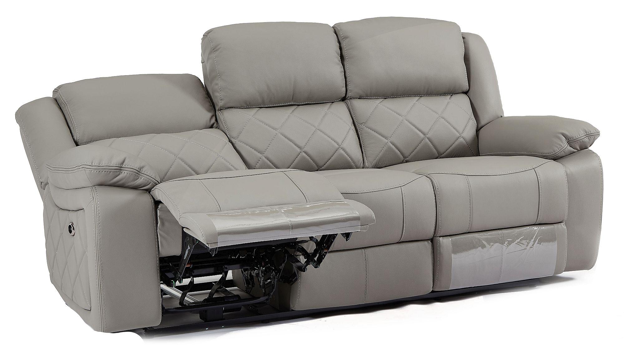 Product photograph of Bentley Light Grey Leather 3 Seater Recliner Sofa from Choice Furniture Superstore.