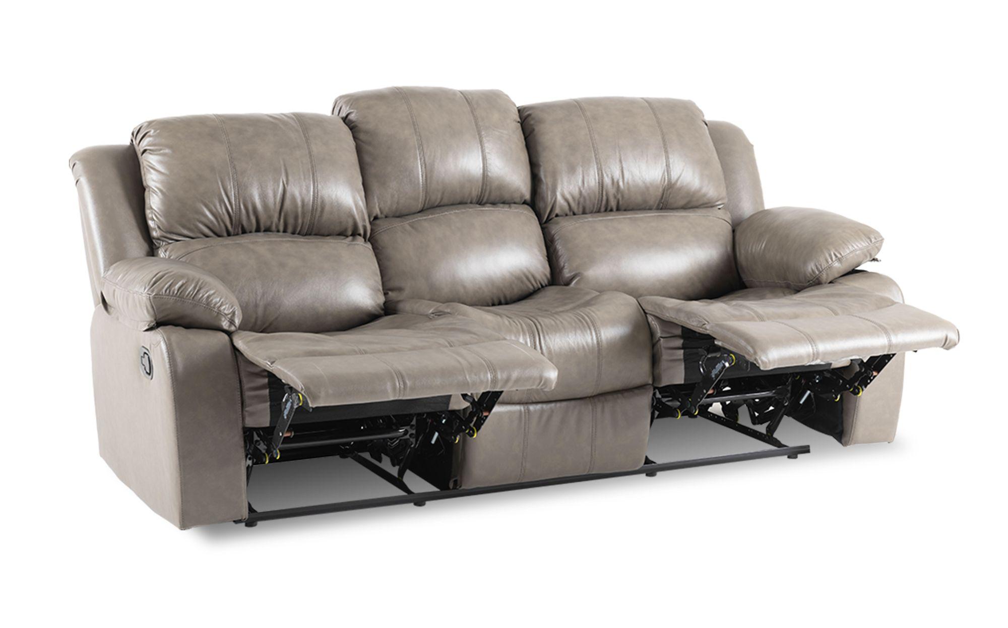 Product photograph of London Taupe Leather Recliner 3 Seater Sofa from Choice Furniture Superstore.