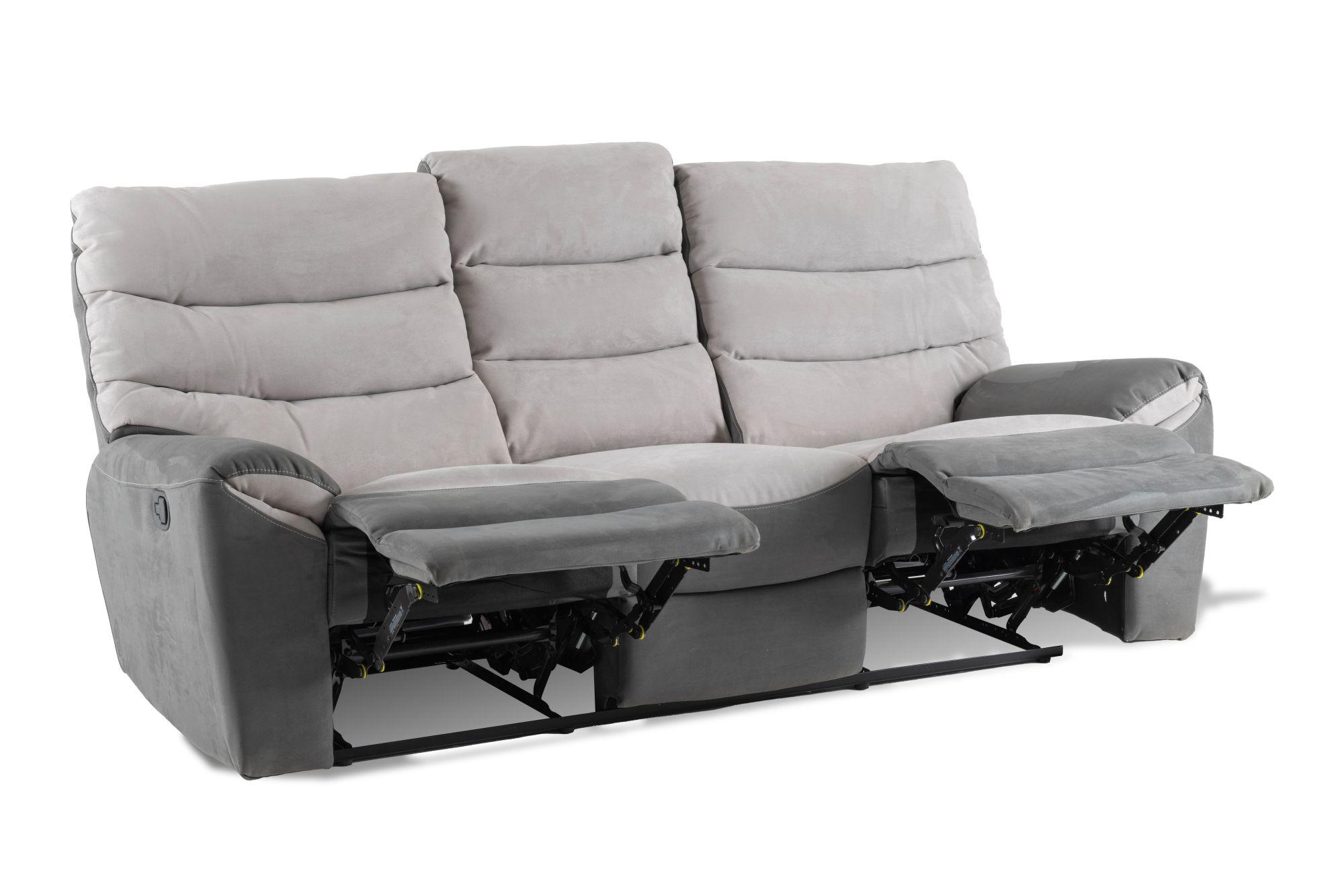 Product photograph of Lisbon Grey Fabric Recliner 3 Seater Sofa from Choice Furniture Superstore.