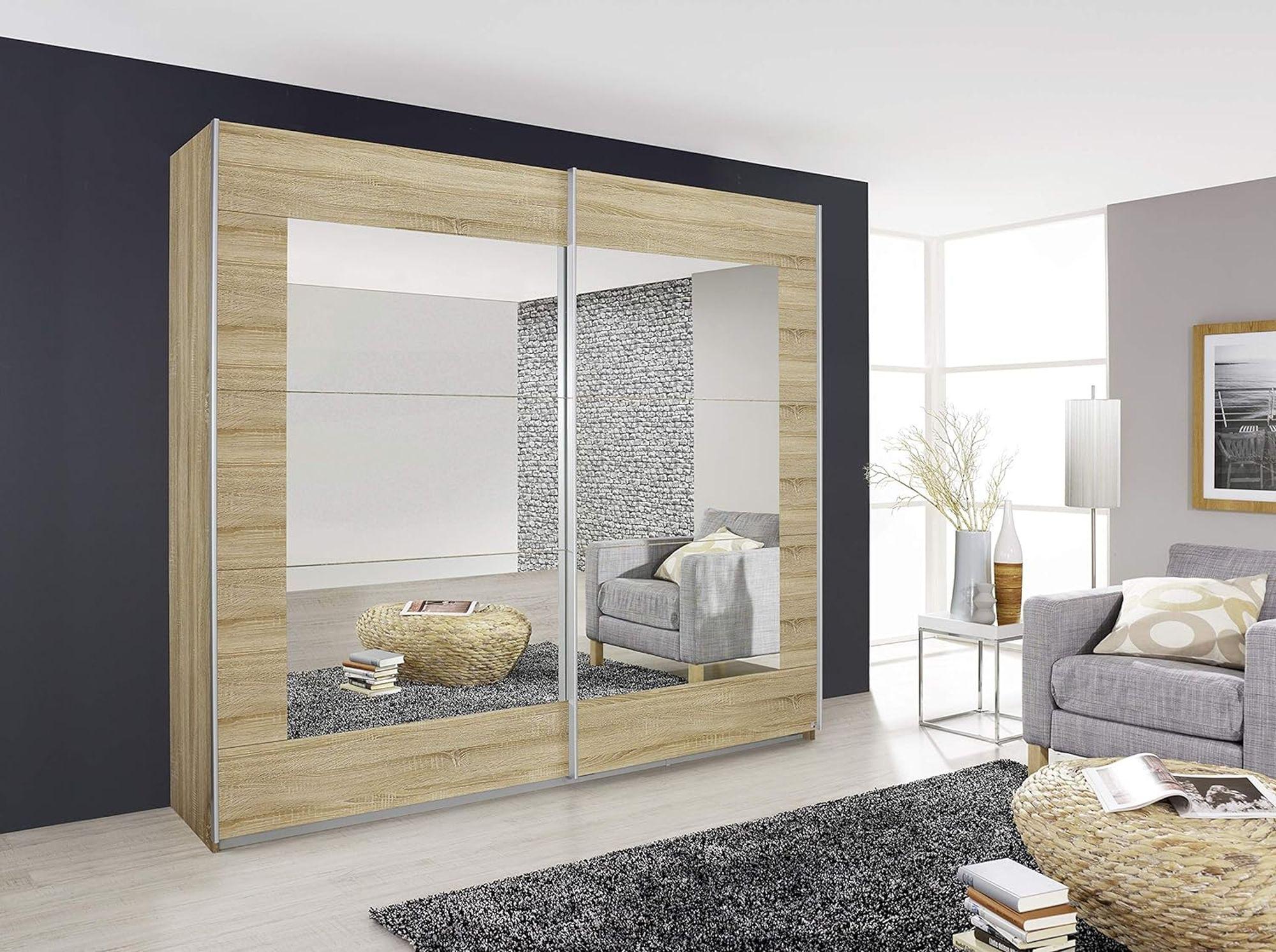 Product photograph of Alegro 2 Door Sliding Wardrobe In Oak With Partially Mirror - W 181cm from Choice Furniture Superstore.