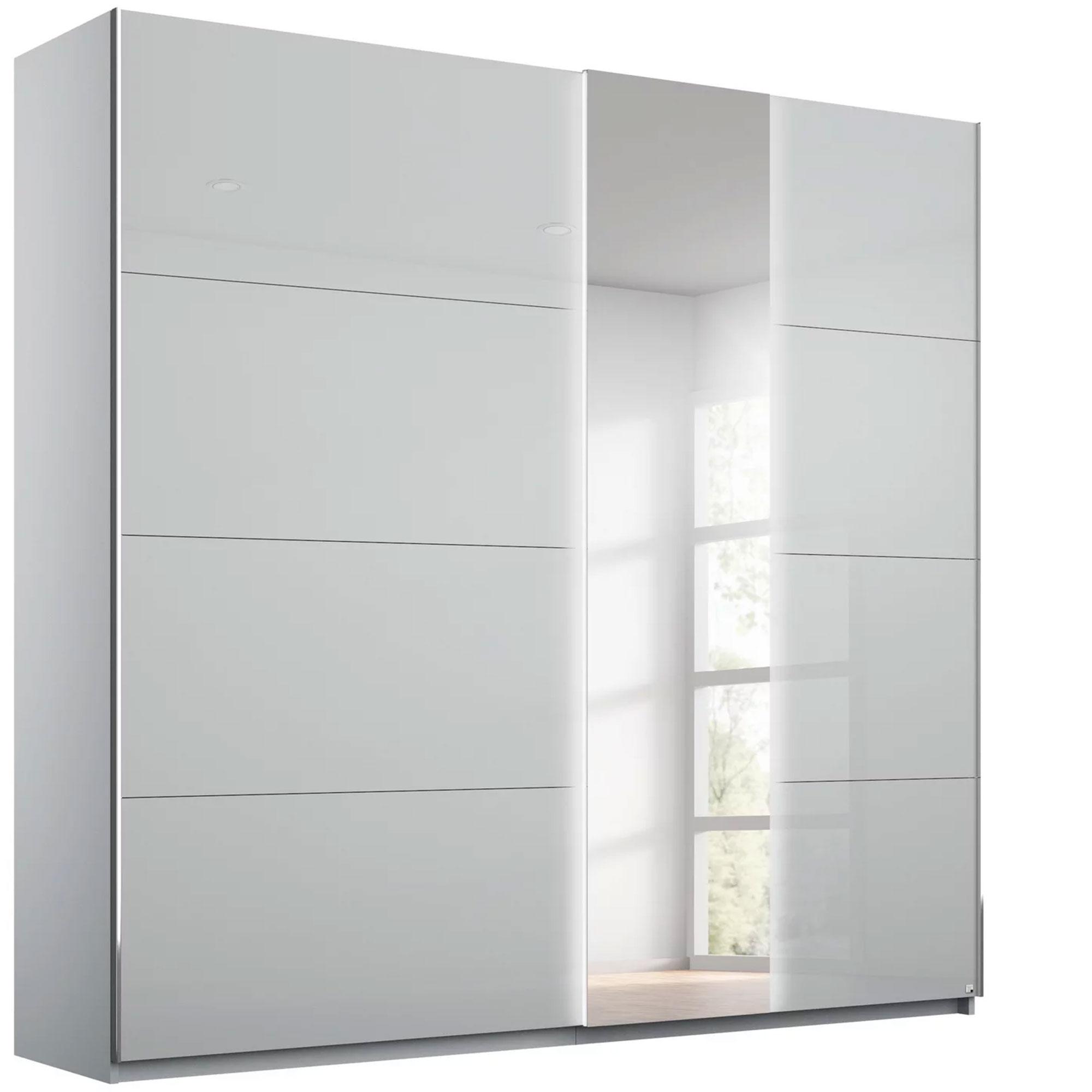 Product photograph of Rauch Miramar 2 Door Sliding Wardrobe In Silk Grey Glass And Mirror Front With Lights - W 226cm from Choice Furniture Superstore.