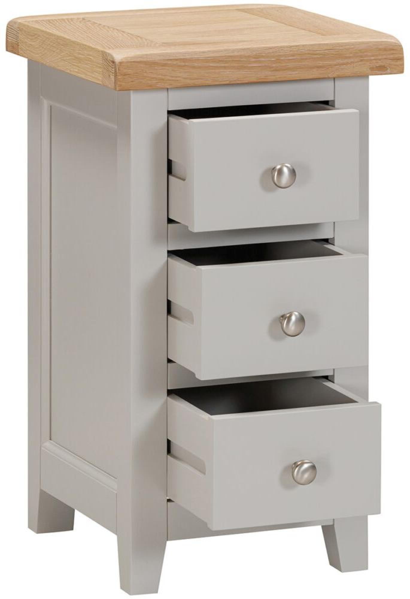 Product photograph of Wilmont Grey Painted 3 Drawer Compact Bedside Cabinet from Choice Furniture Superstore.