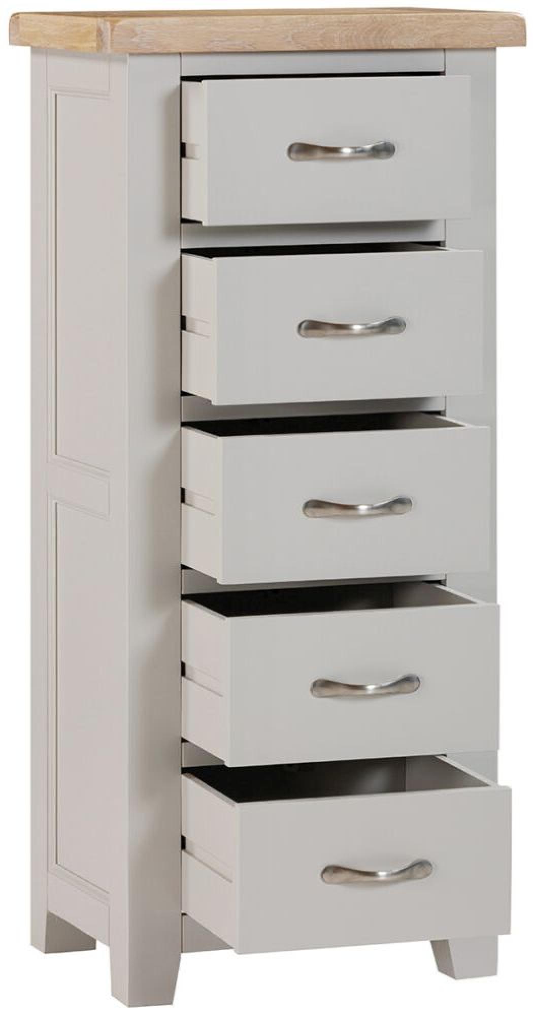 Product photograph of Wilmont Moon Grey Painted 5 Drawer Tall Chest from Choice Furniture Superstore.