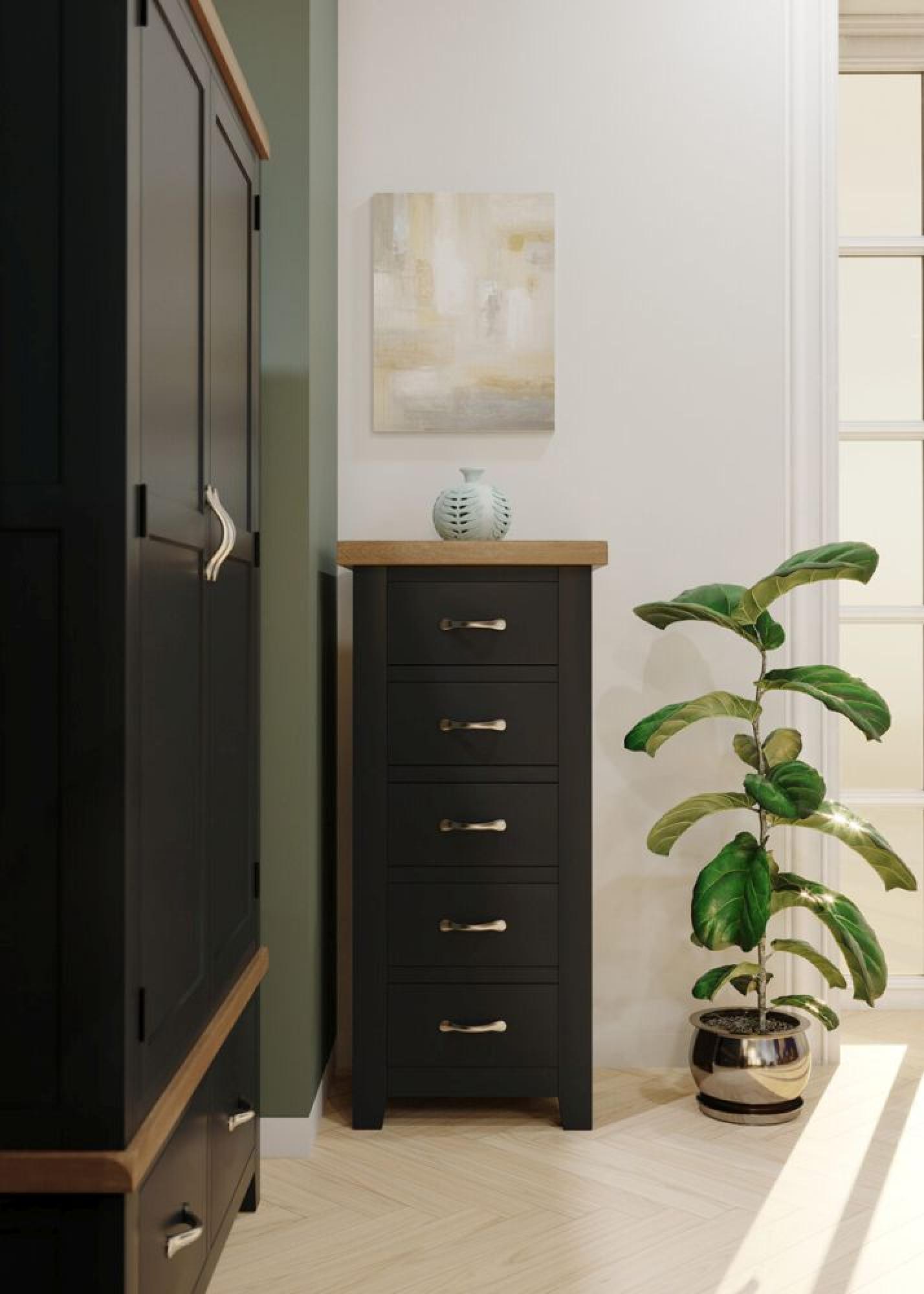 Product photograph of Wilmont Moon Grey Painted 5 Drawer Tall Chest from Choice Furniture Superstore.