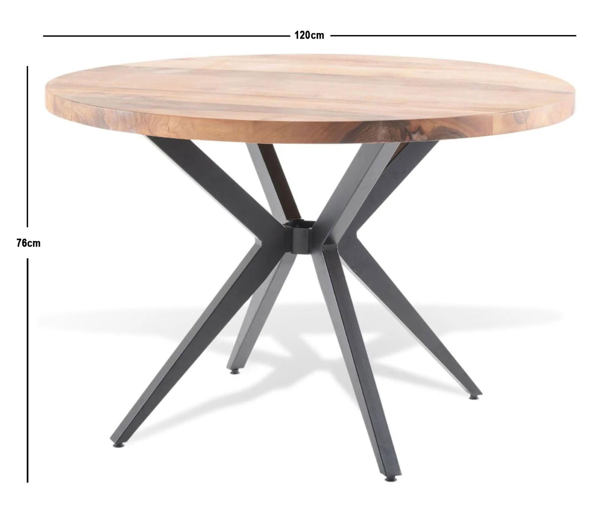 Product photograph of Merino 120cm Industrial Acacia Wood Round Dining Table from Choice Furniture Superstore.