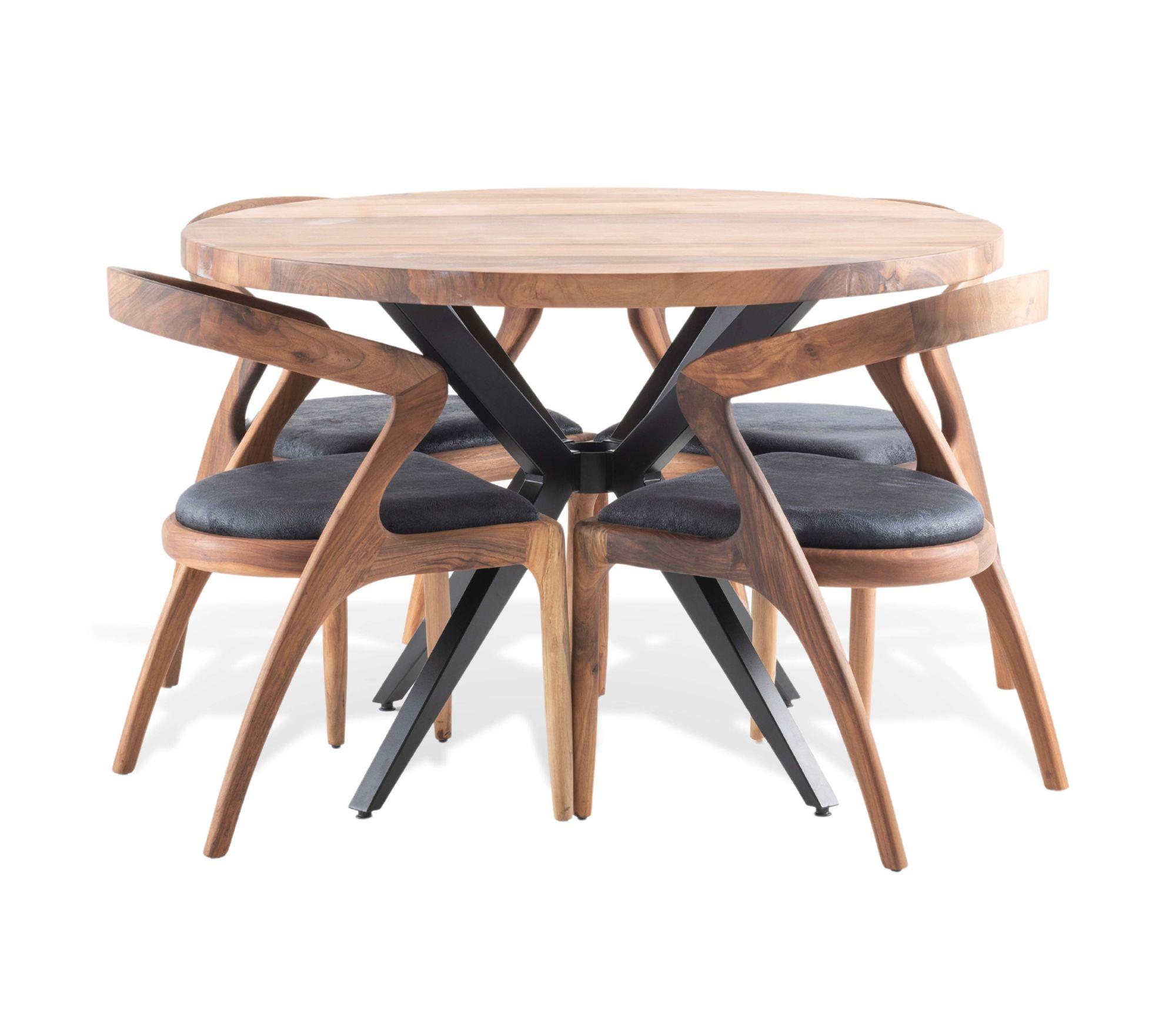 Product photograph of Merino 4 Seater Industrial Rustic Acacia Wood Round Dining Table Set With 4 Wooden Chairs from Choice Furniture Superstore.