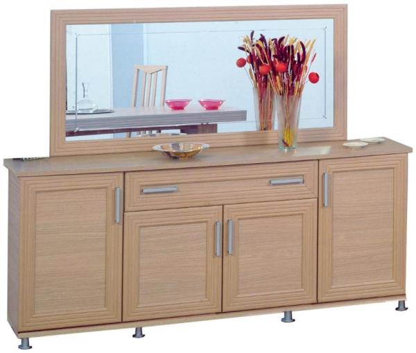 Product photograph of Sonia Light Oak Italian 4 Door Buffet Sideboard And Rectangular Mirror from Choice Furniture Superstore.