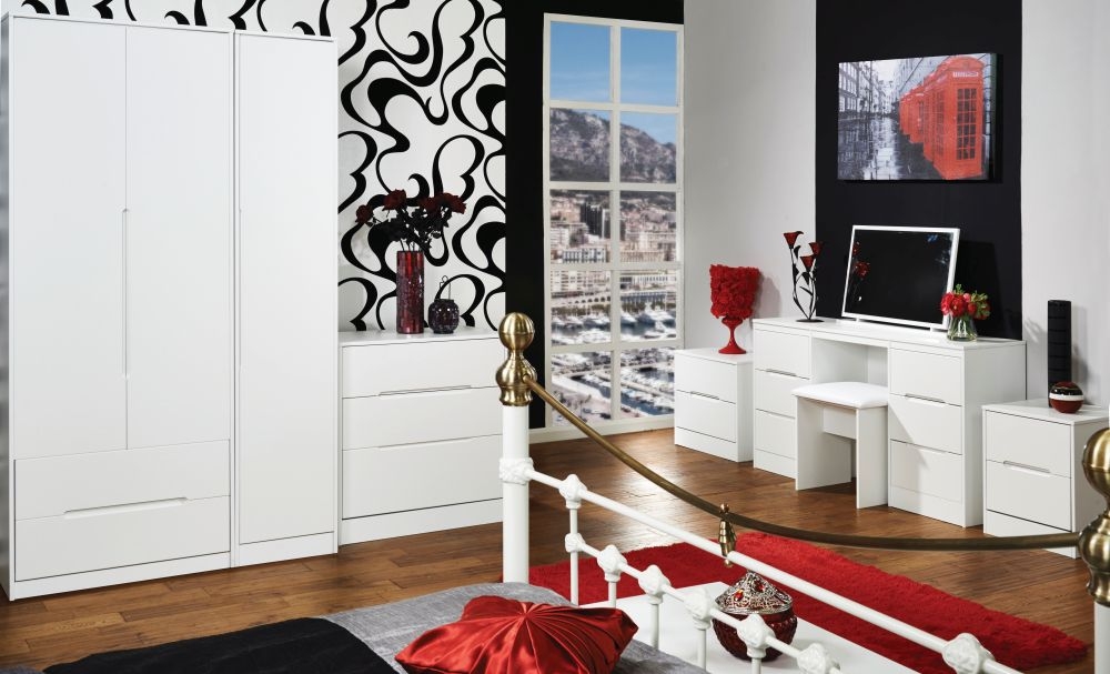 Product photograph of Monaco White 3 Door Tall Triple Wardrobe - Lhf 2 Drawers from Choice Furniture Superstore.