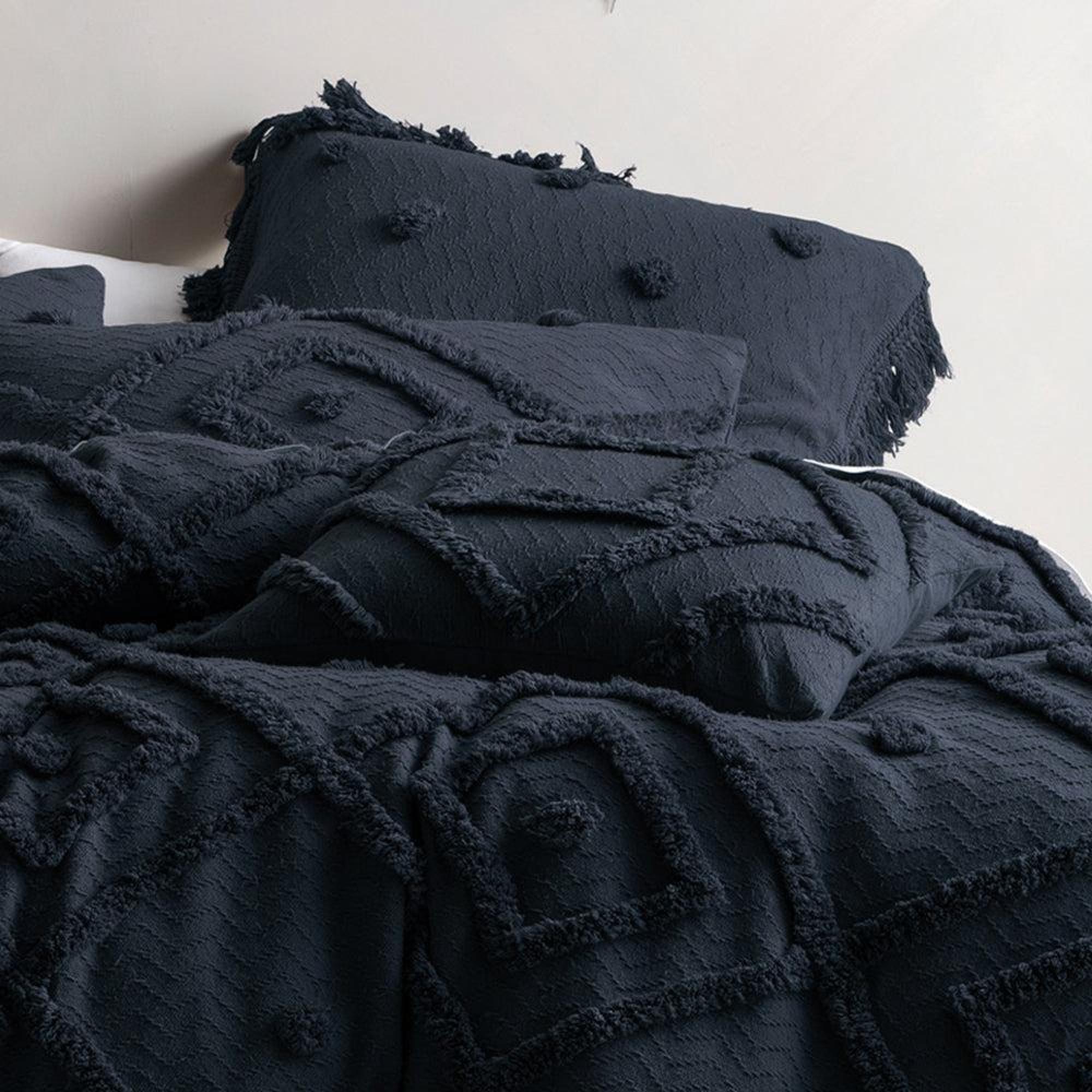 Product photograph of Linen House Indigo Cotton Adalyn Aztec Tufted Duvet Cover Set from Choice Furniture Superstore.