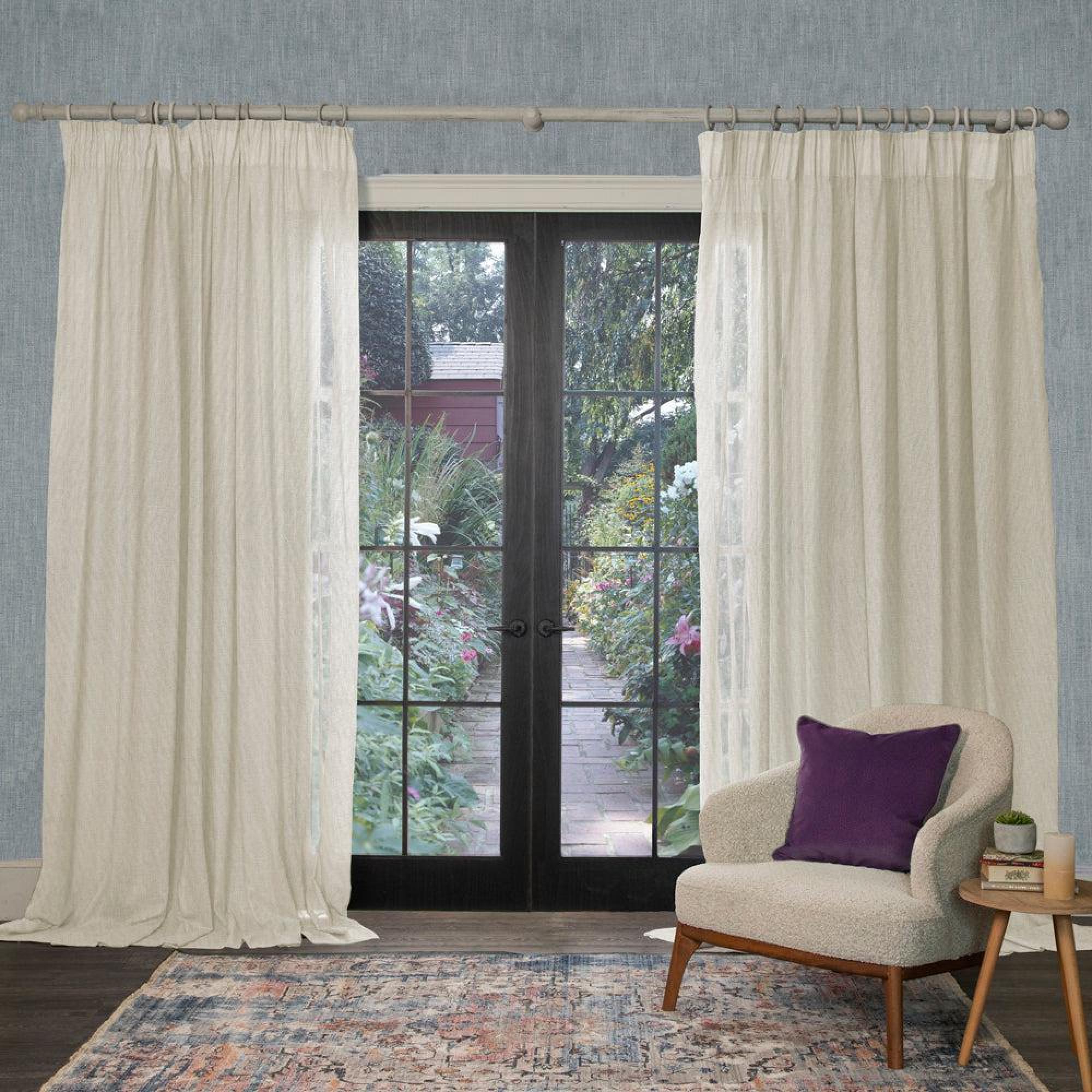 Product photograph of Voyage Maison Pearl Polyester Focus Sheer Woven Pencil Pleat Curtains from Choice Furniture Superstore.