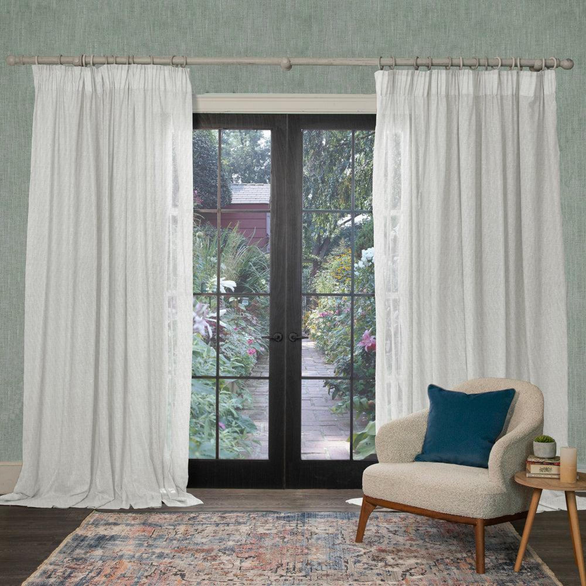Product photograph of Voyage Maison Snow Polyester Focus Sheer Woven Pencil Pleat Curtains from Choice Furniture Superstore.