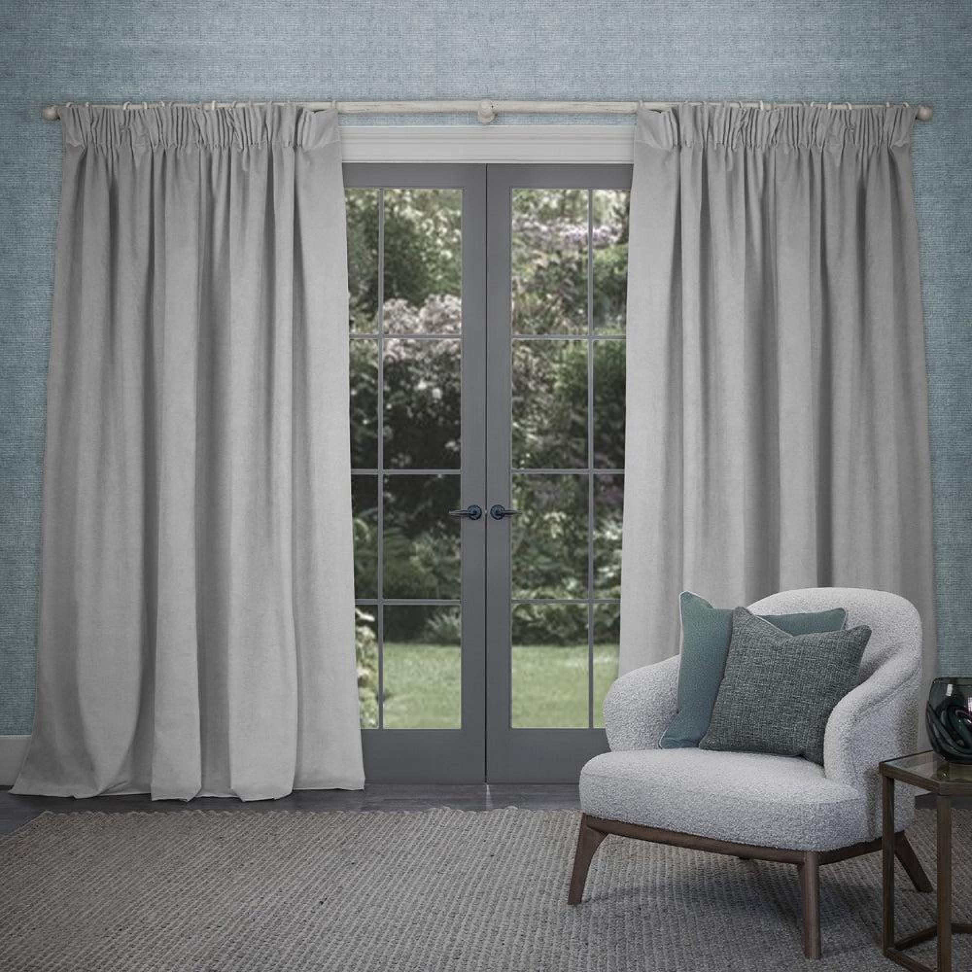 Product photograph of Voyage Maison Cube Velvet Pencil Pleat Curtains Aluminium from Choice Furniture Superstore.