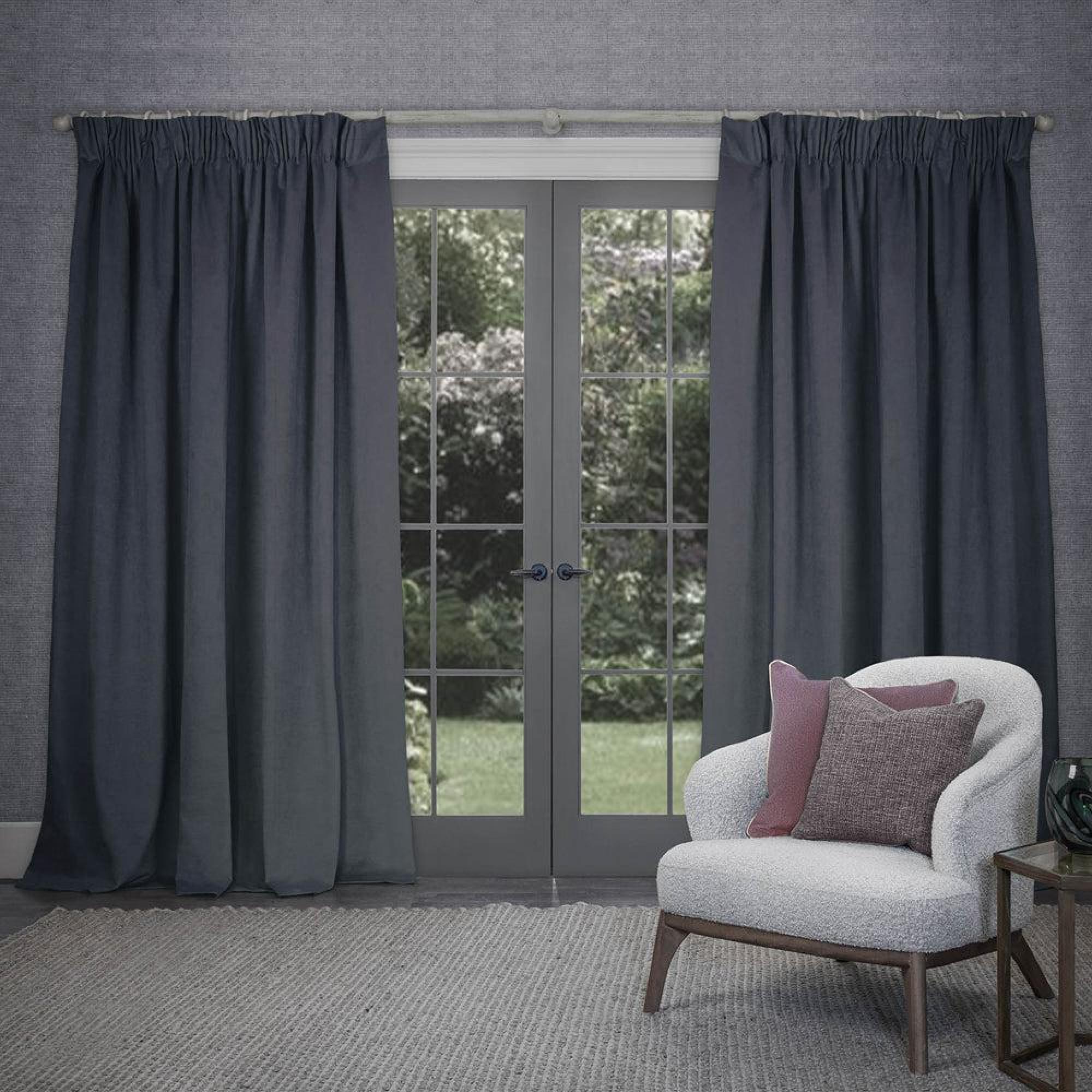 Product photograph of Voyage Maison Charcoal Viscose Cube Pencil Pleat Curtains from Choice Furniture Superstore.