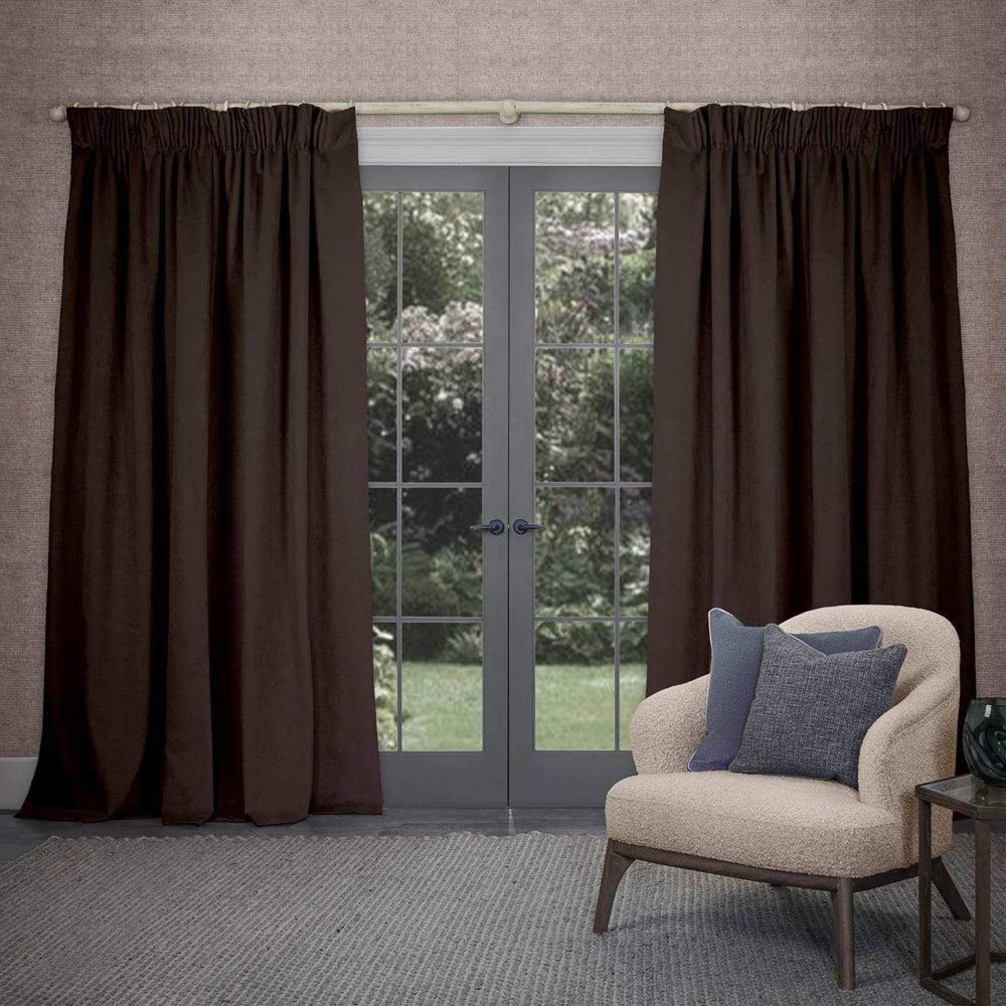 Product photograph of Voyage Maison Coffee Viscose Cube Pencil Pleat Curtains from Choice Furniture Superstore.