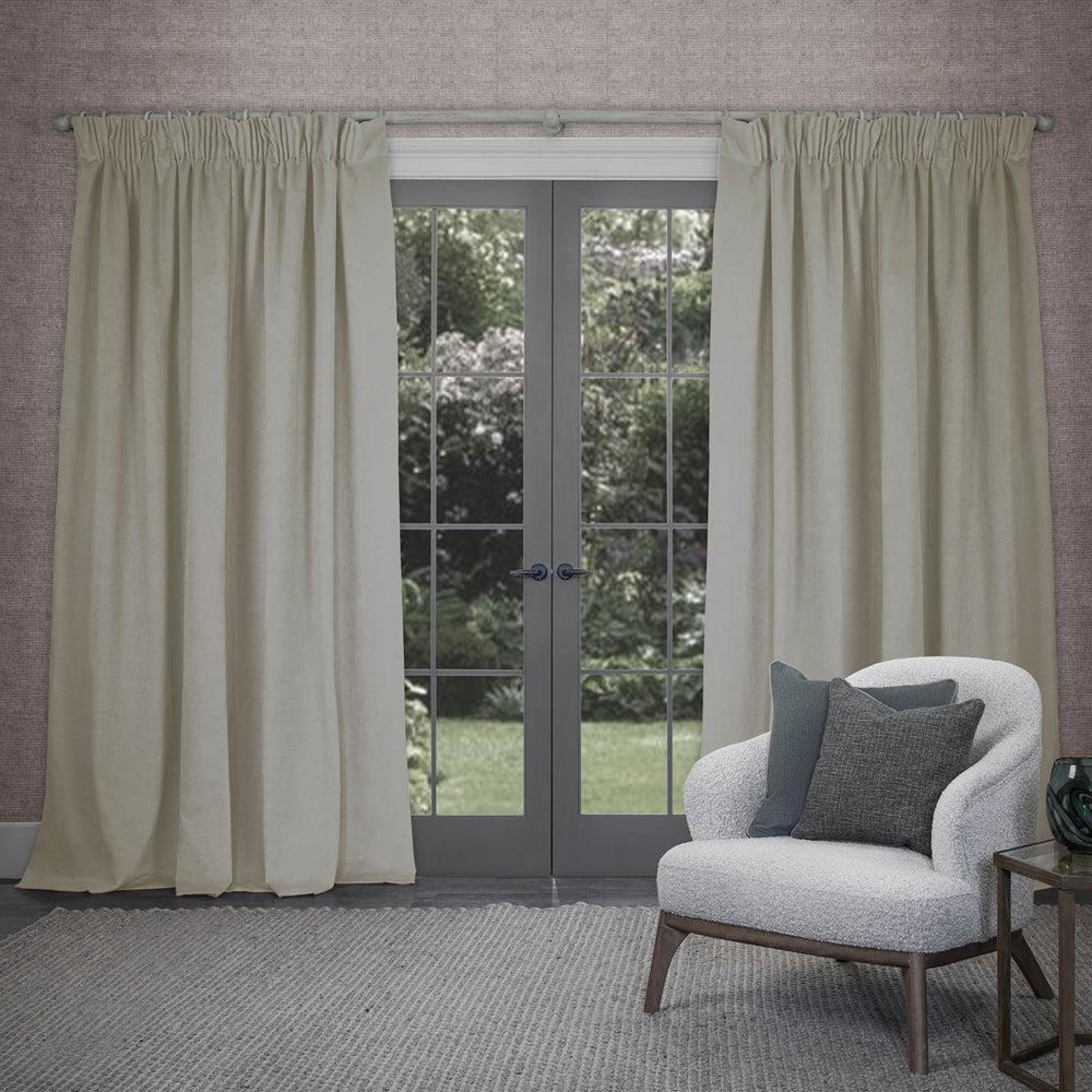 Product photograph of Voyage Maison Cream Viscose Cube Pencil Pleat Curtains from Choice Furniture Superstore.