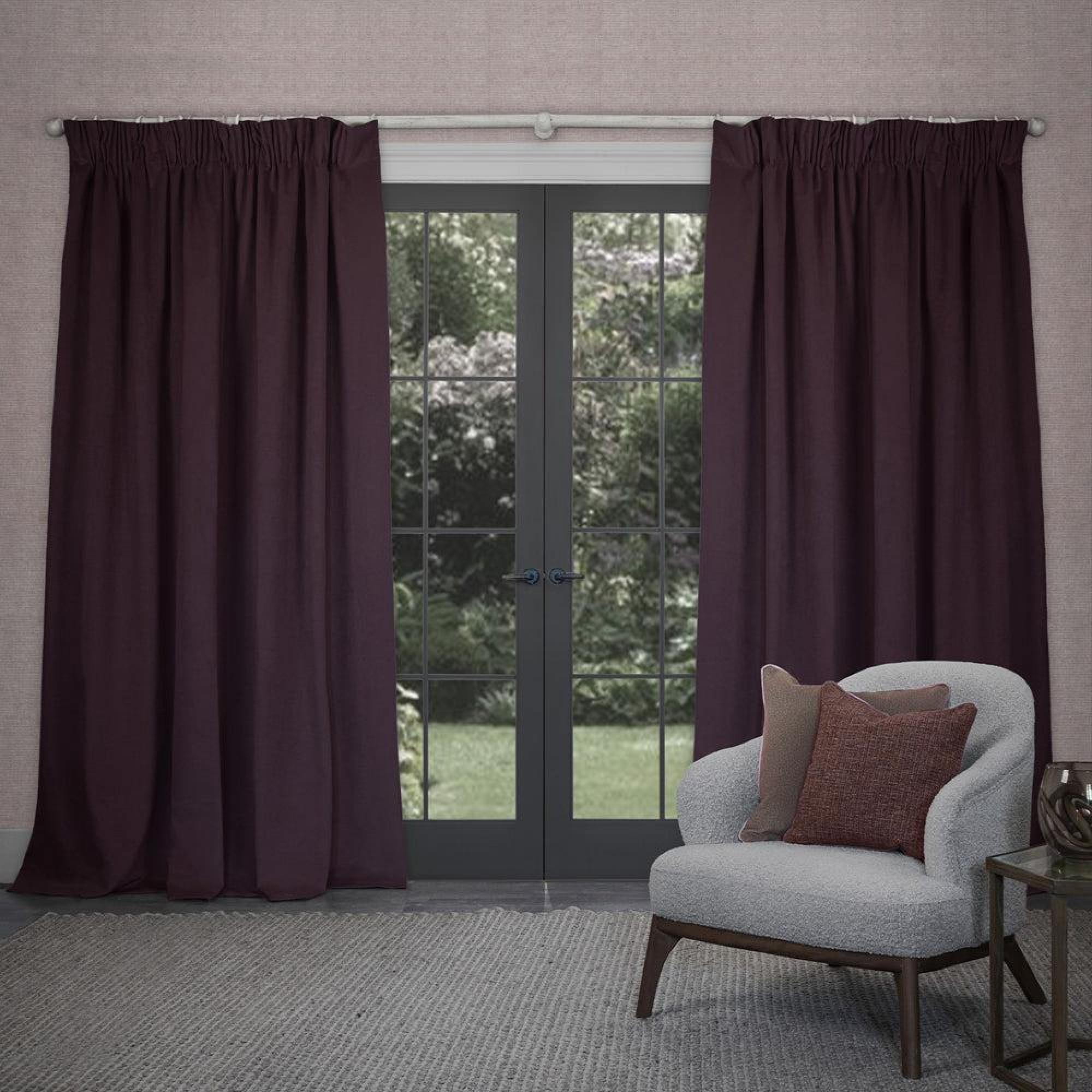 Product photograph of Voyage Maison Mauve Viscose Cube Pencil Pleat Curtains from Choice Furniture Superstore.