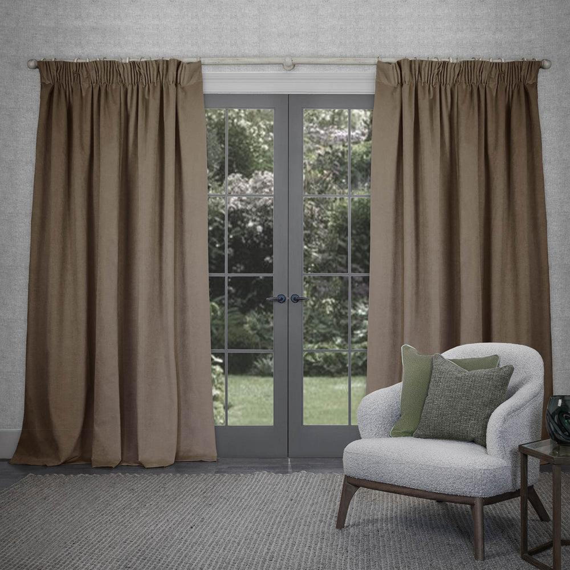 Product photograph of Voyage Maison Mouse Viscose Cube Pencil Pleat Curtains from Choice Furniture Superstore.