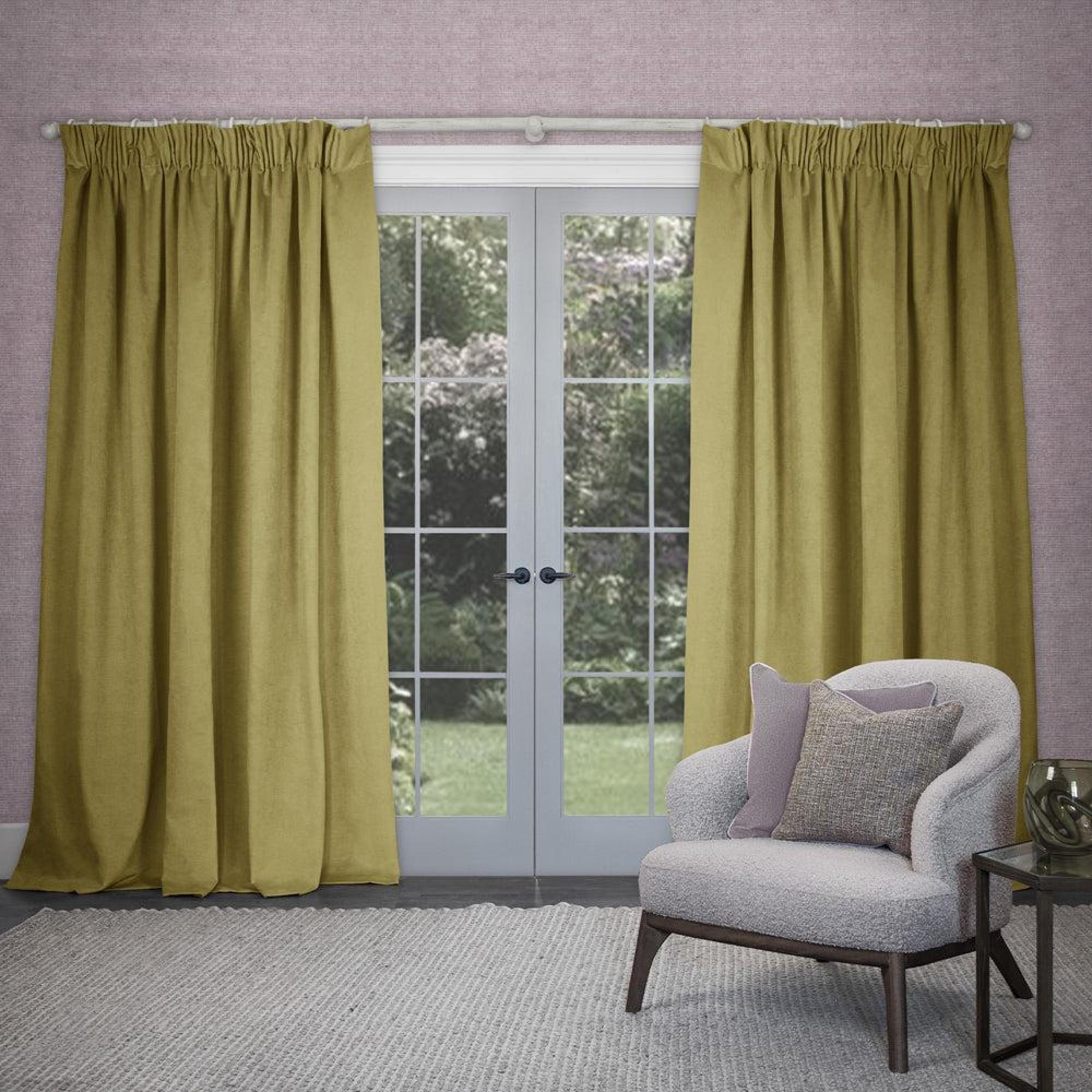Product photograph of Voyage Maison Mustard Viscose Cube Pencil Pleat Curtains from Choice Furniture Superstore.