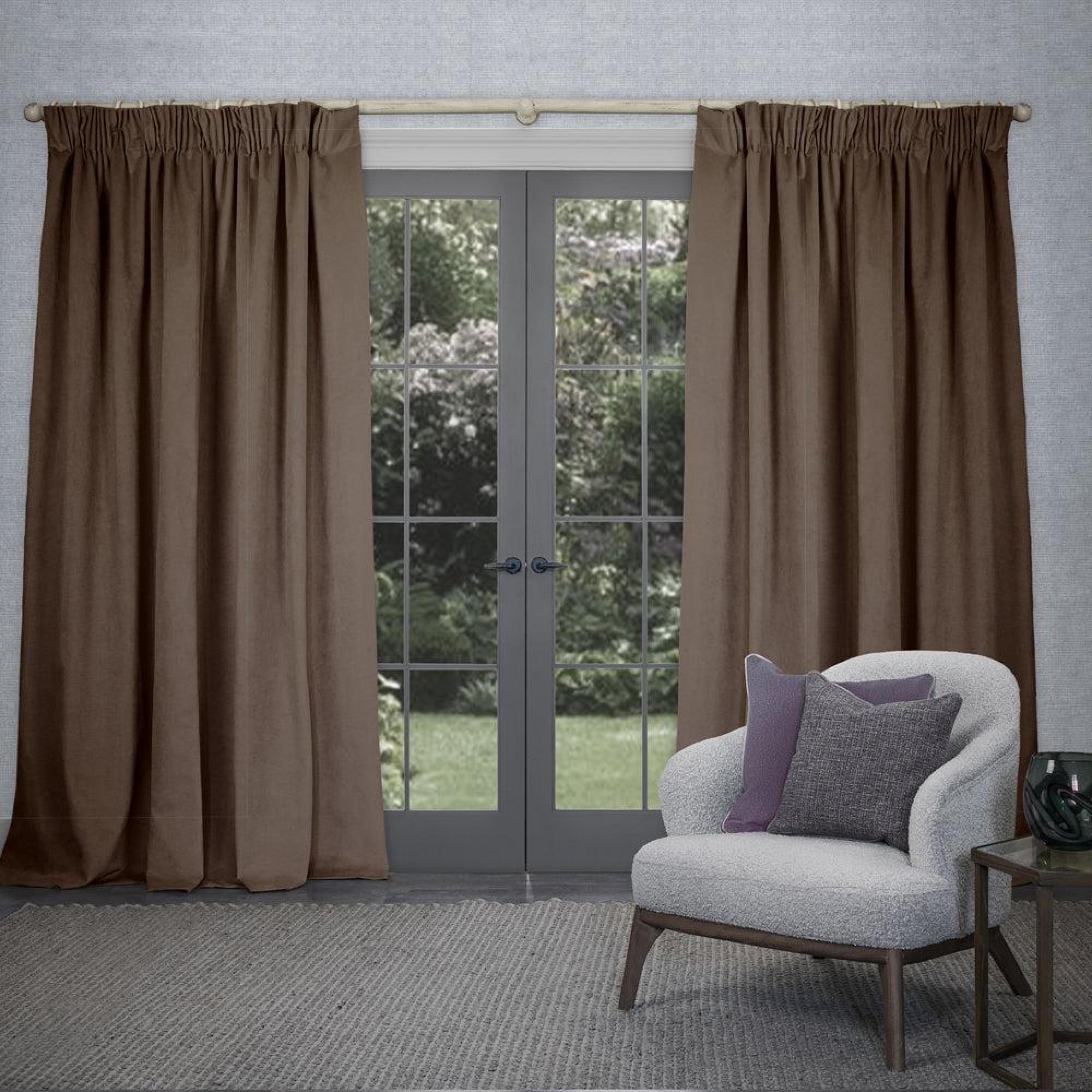 Product photograph of Voyage Maison Oak Viscose Cube Pencil Pleat Curtains from Choice Furniture Superstore.