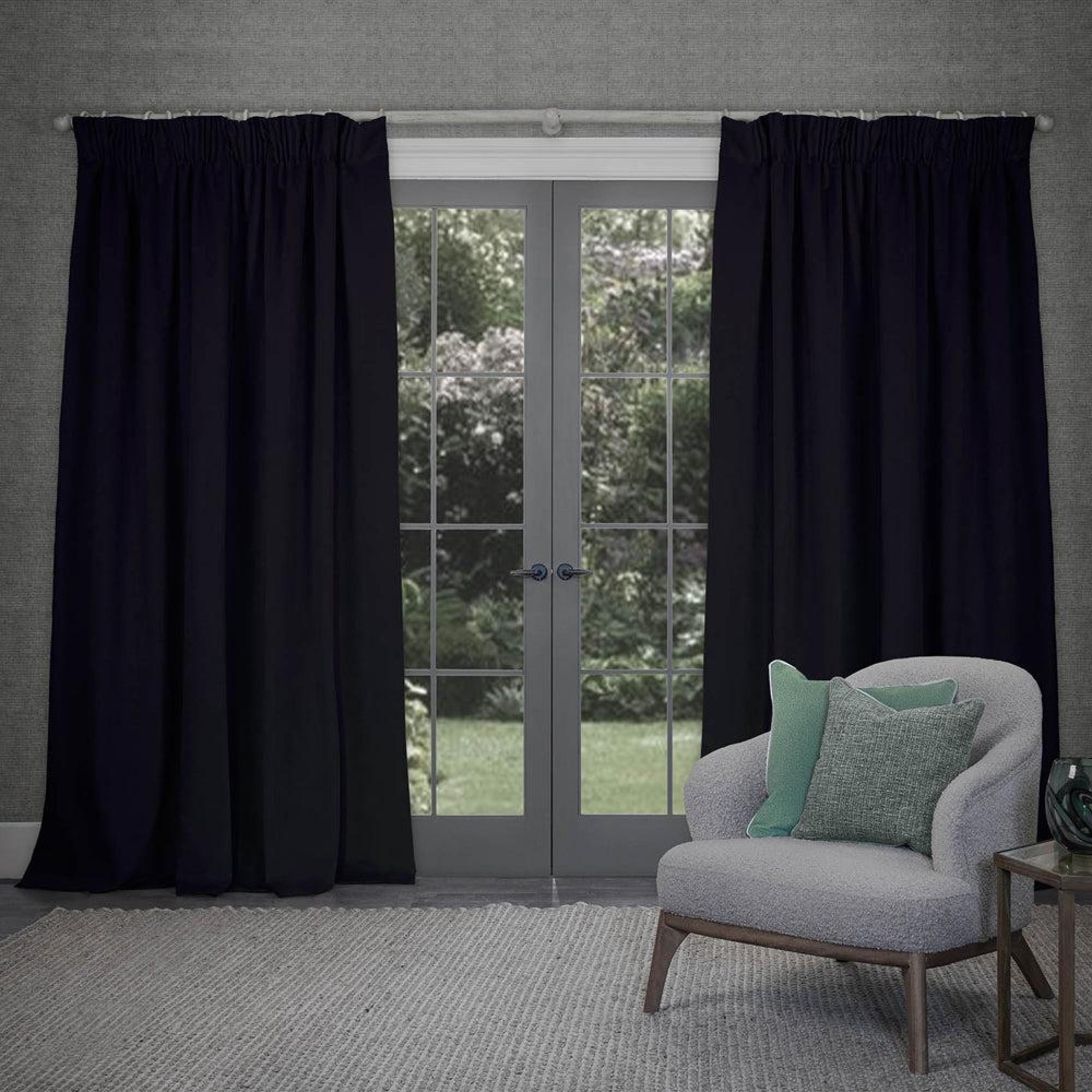 Product photograph of Voyage Maison Onyx Viscose Cube Pencil Pleat Curtains from Choice Furniture Superstore.