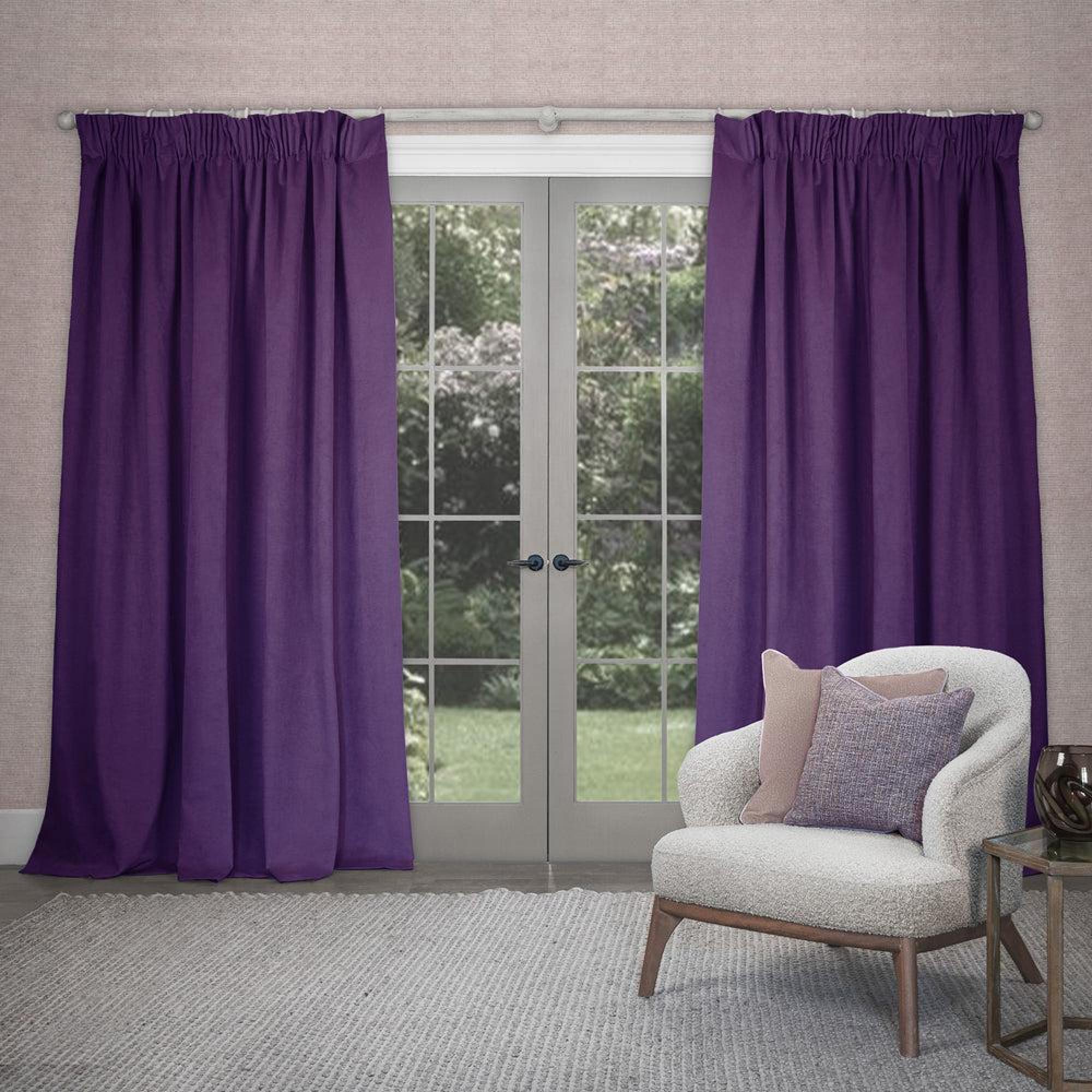 Product photograph of Voyage Maison Plum Viscose Cube Pencil Pleat Curtains from Choice Furniture Superstore.