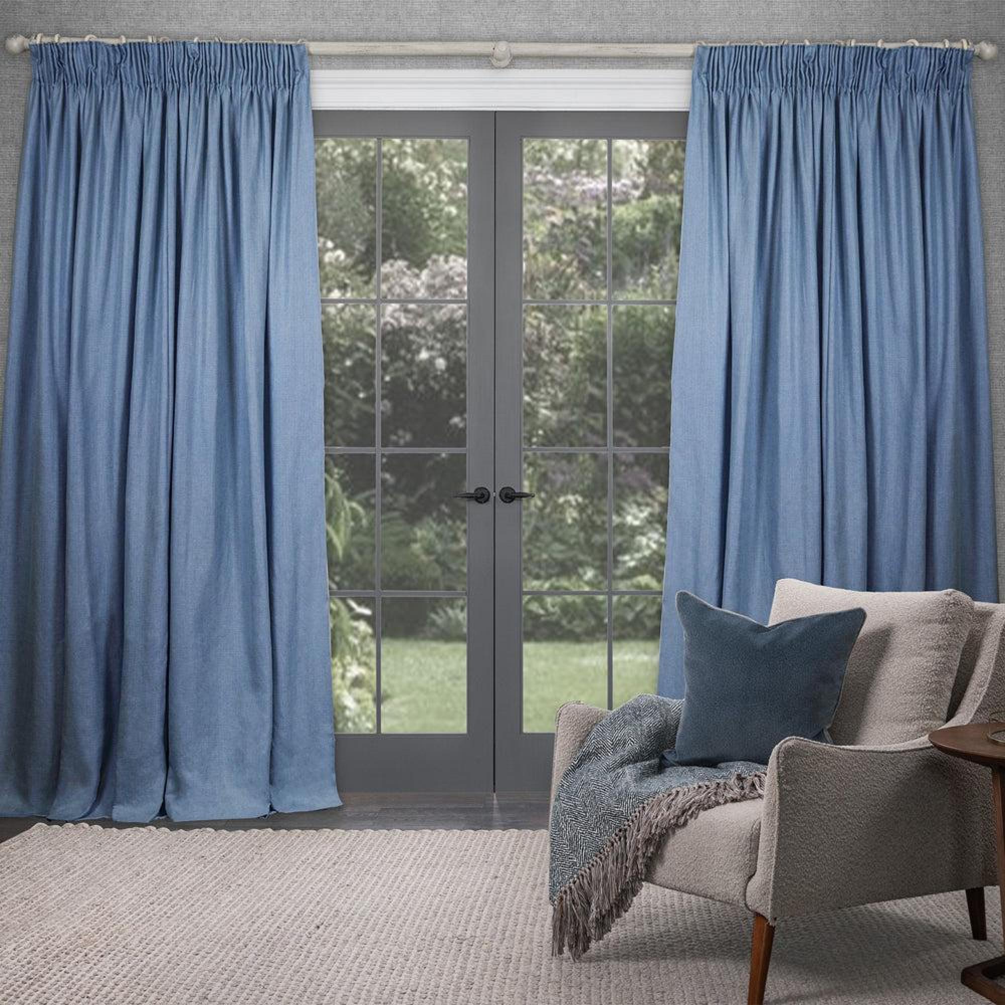 Product photograph of Voyage Maison Cornflower Polyester Emilio Woven Pencil Pleat Curtains from Choice Furniture Superstore.
