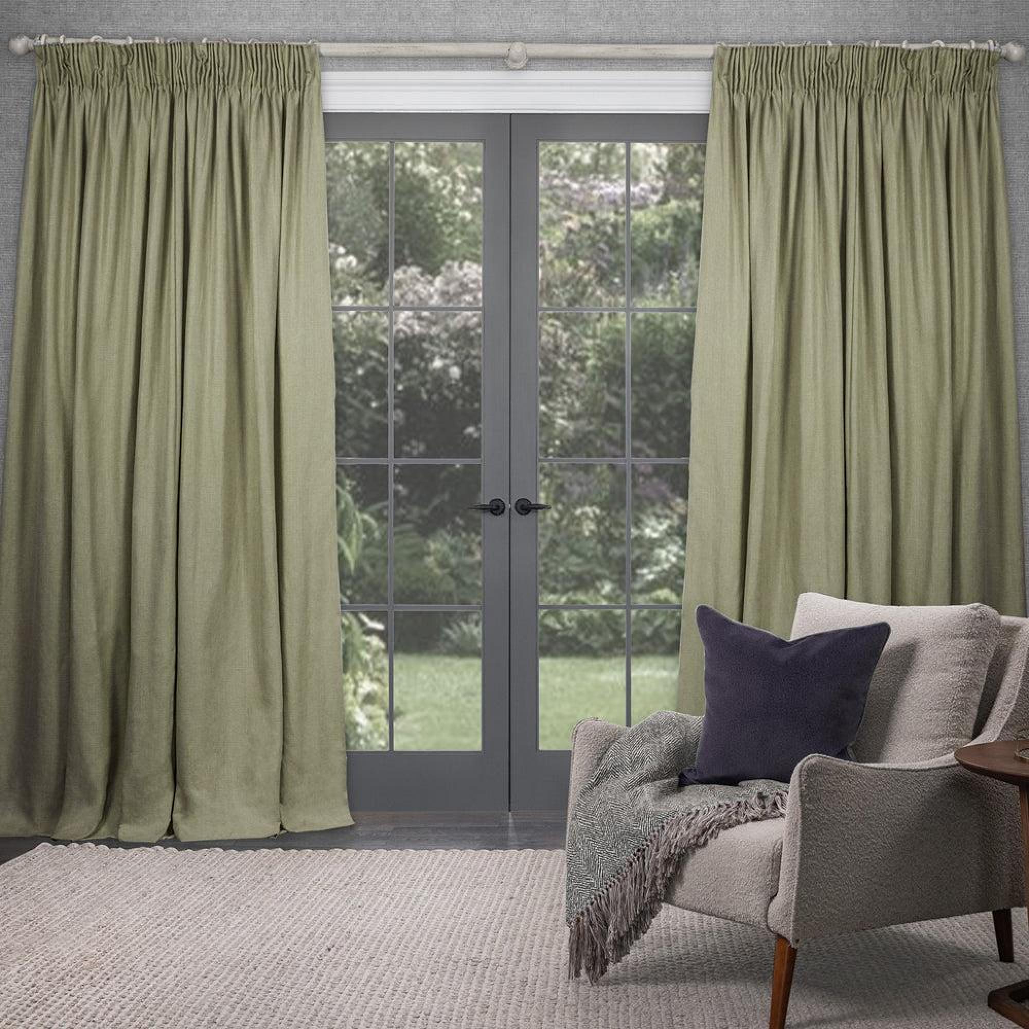 Product photograph of Voyage Maison Olive Polyester Emilio Woven Pencil Pleat Curtains from Choice Furniture Superstore.