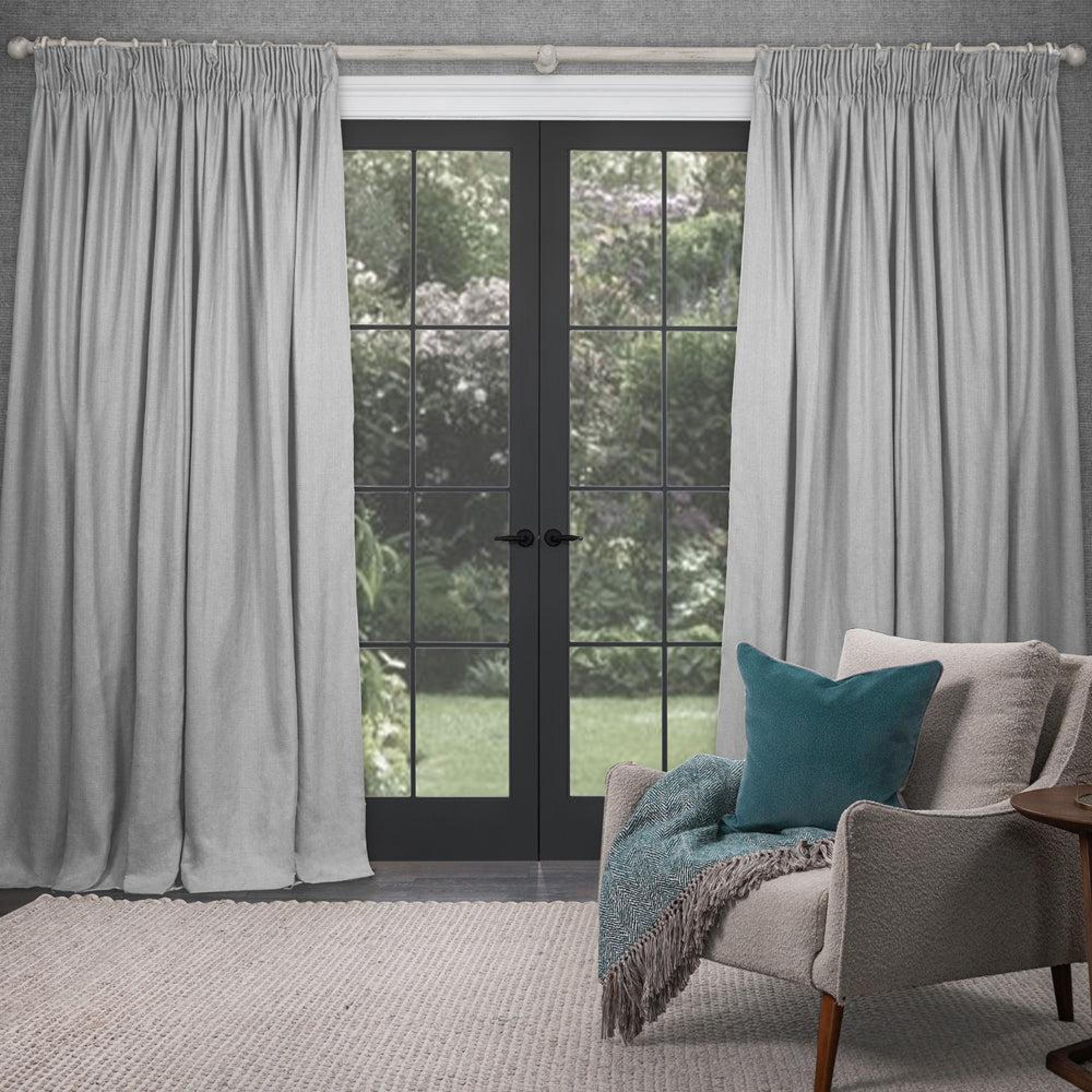 Product photograph of Voyage Maison Silver Polyester Emilio Woven Pencil Pleat Curtains from Choice Furniture Superstore.
