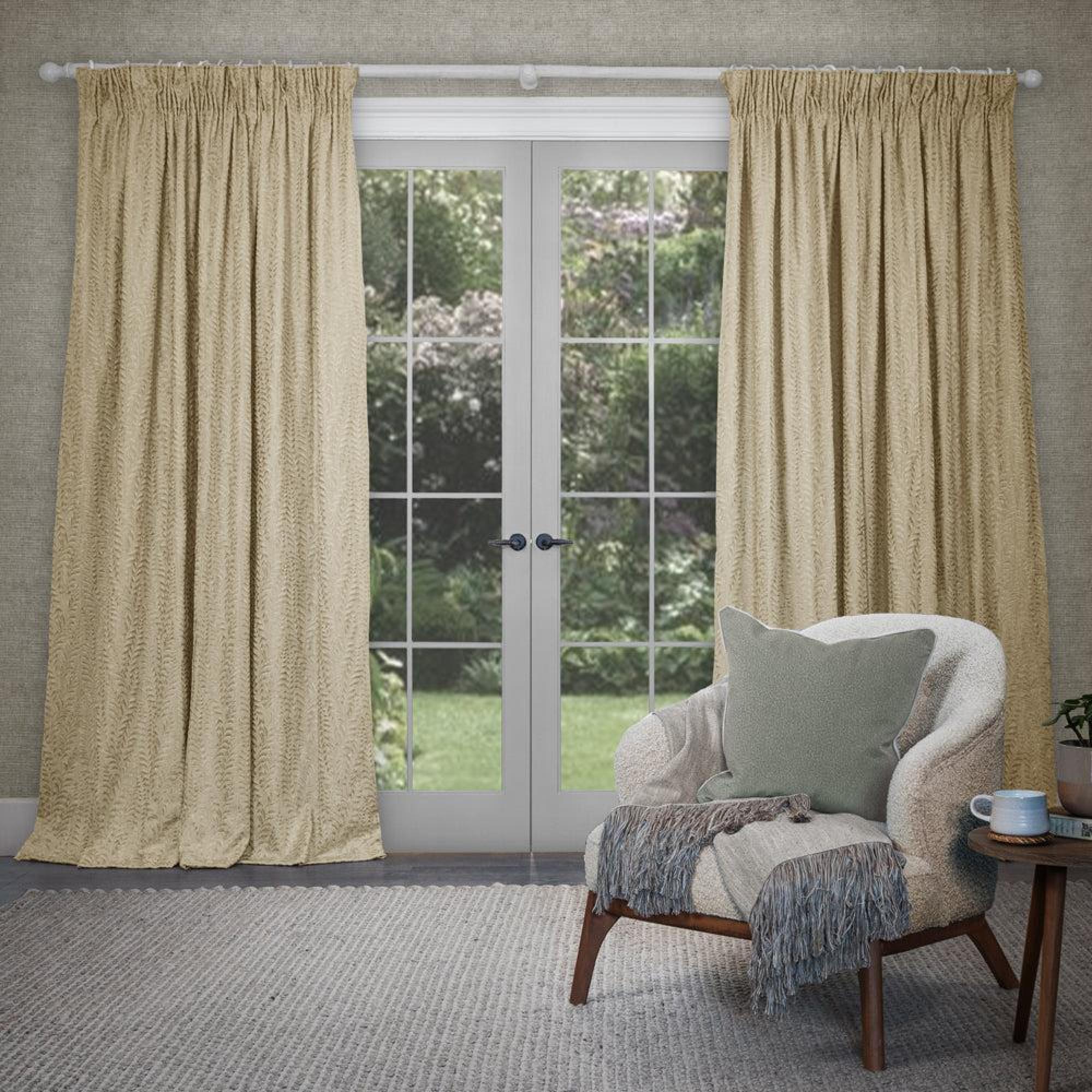 Product photograph of Voyage Maison Lemongrass Polyester Fernbank Embroidered Pencil Pleat Curtains from Choice Furniture Superstore.