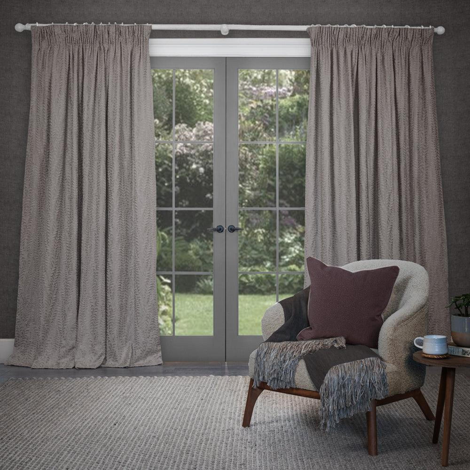 Product photograph of Voyage Maison Putty Polyester Fernbank Embroidered Pencil Pleat Curtains from Choice Furniture Superstore.