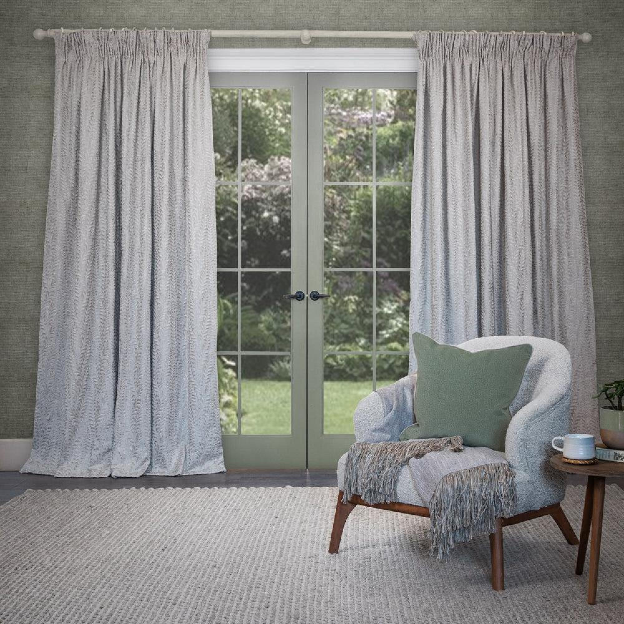 Product photograph of Voyage Maison Silver Polyester Fernbank Embroidered Pencil Pleat Curtains from Choice Furniture Superstore.