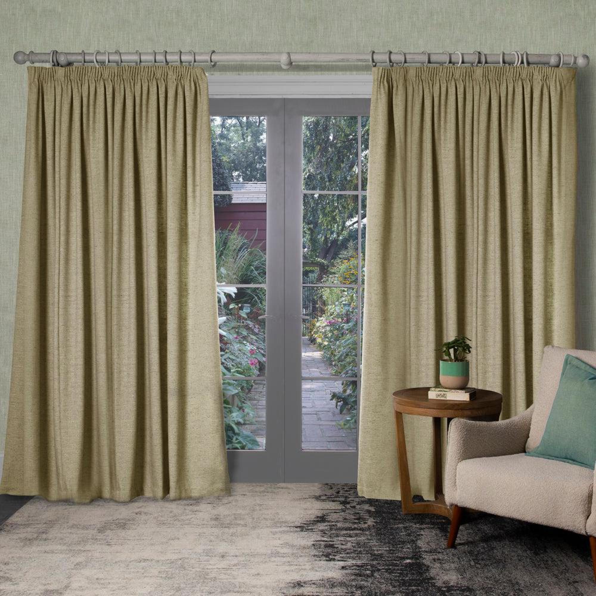 Product photograph of Voyage Maison Mushroom Polyester Helmsley Woven Pencil Pleat Curtains from Choice Furniture Superstore.