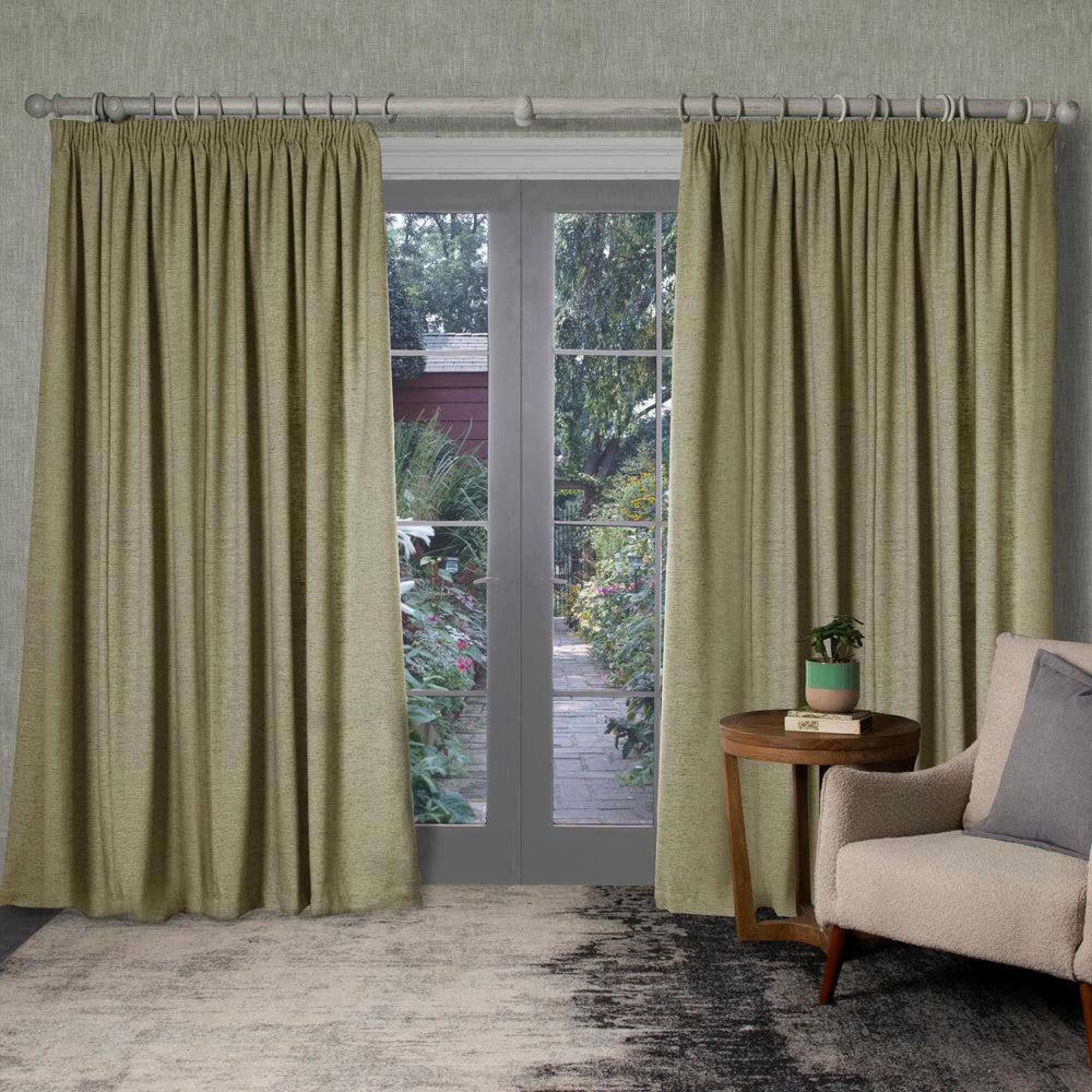 Product photograph of Voyage Maison Sage Polyester Helmsley Woven Pencil Pleat Curtains from Choice Furniture Superstore.