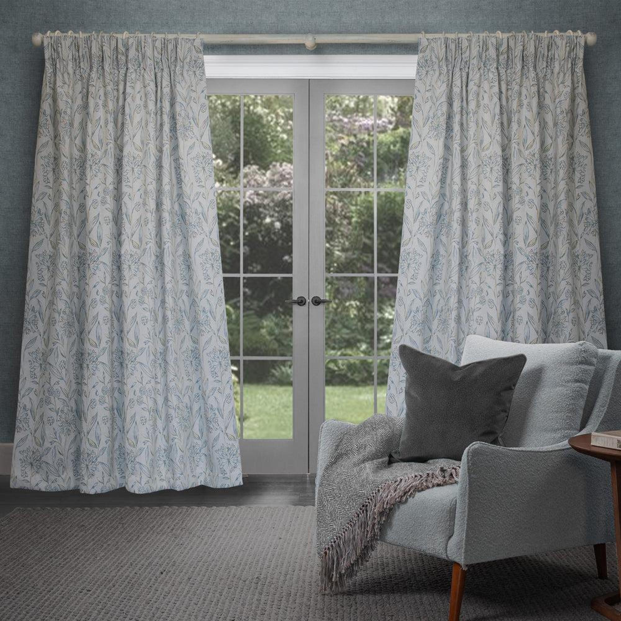 Product photograph of Voyage Maison Sky Cotton Pennington Woven Pencil Pleat Curtains from Choice Furniture Superstore.