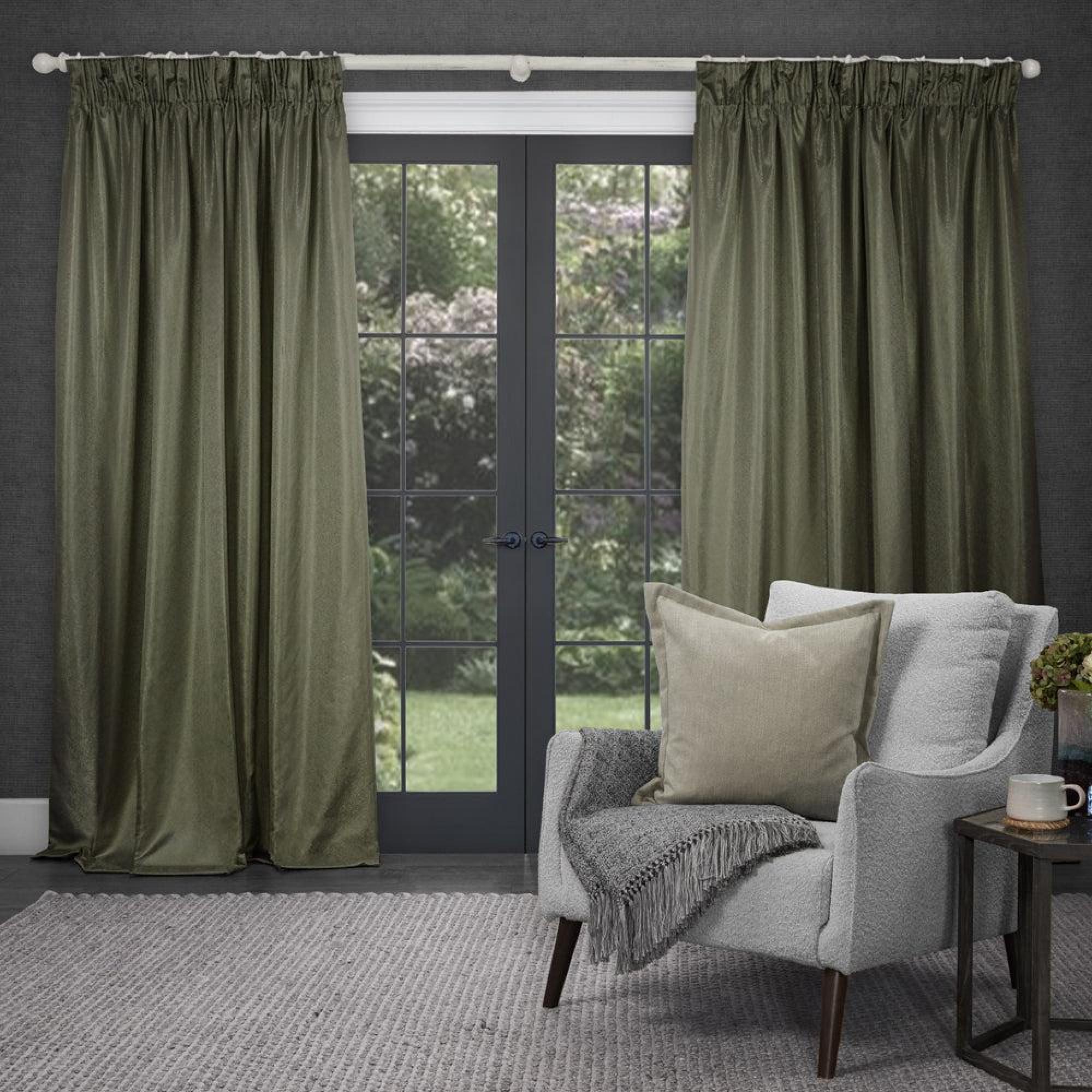 Product photograph of Voyage Maison Grass Polyester Sereno Woven Pencil Pleat Curtains from Choice Furniture Superstore.