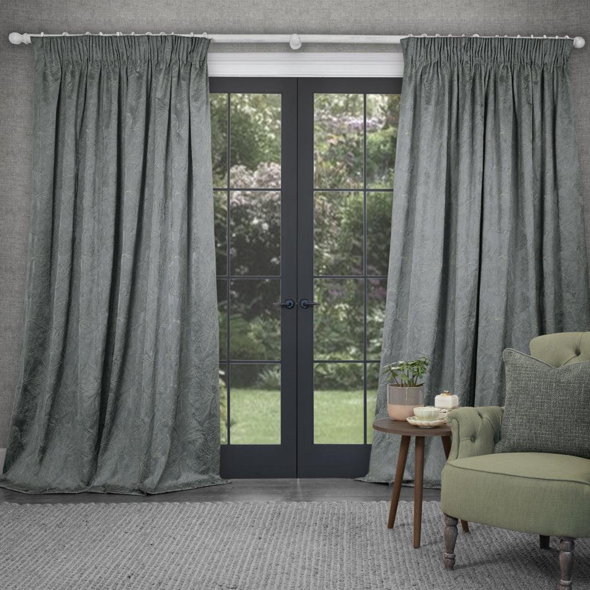 Product photograph of Voyage Maison Lead Cotton Sitara Embroidered Pencil Pleat Curtains from Choice Furniture Superstore.