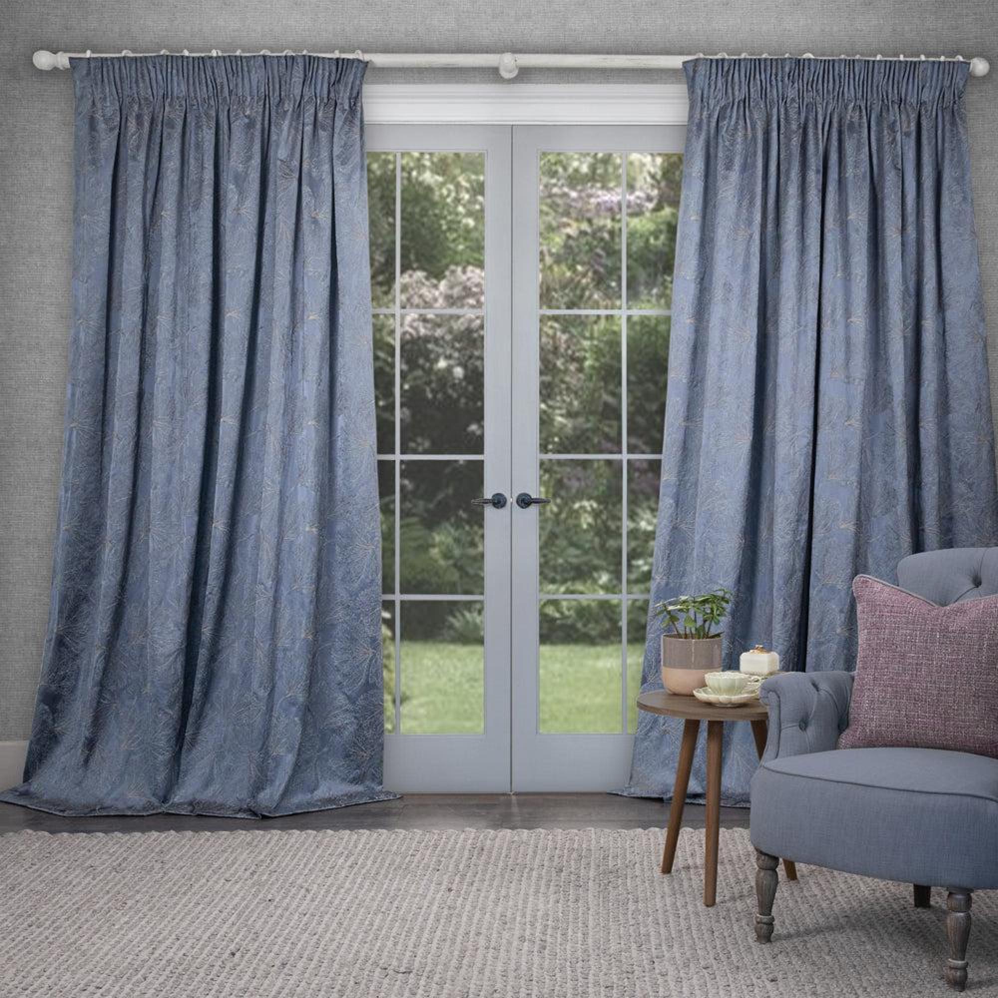 Product photograph of Voyage Maison Sapphire Cotton Sitara Embroidered Pencil Pleat Curtains from Choice Furniture Superstore.