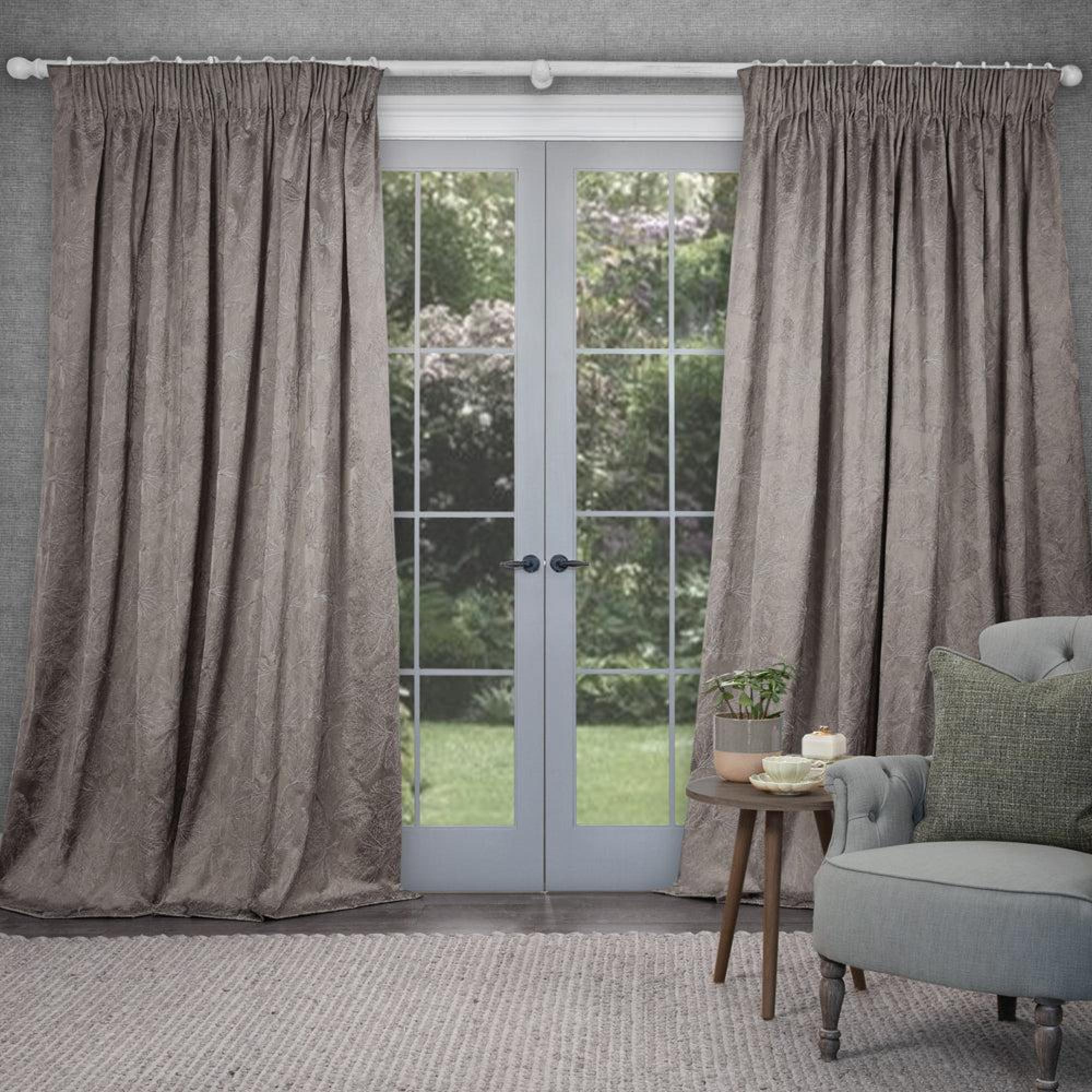 Product photograph of Voyage Maison Truffle Cotton Sitara Embroidered Pencil Pleat Curtains from Choice Furniture Superstore.