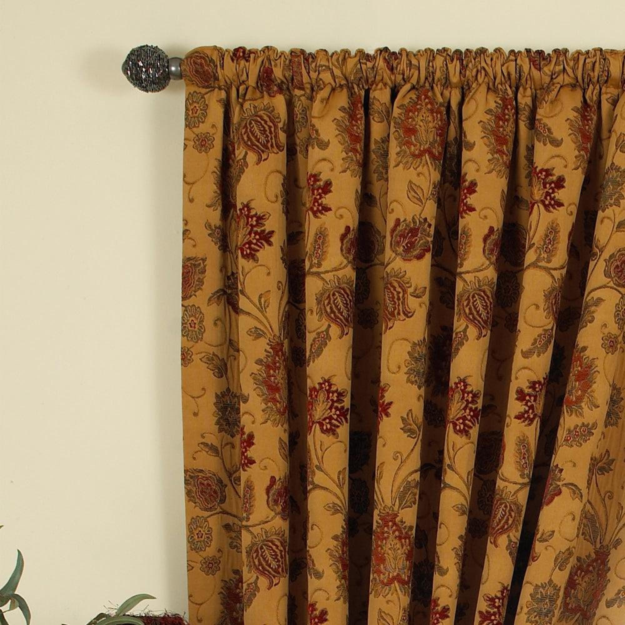 Product photograph of Paoletti Gold Polyester Zurich Floral Pencil Pleat Curtains from Choice Furniture Superstore.