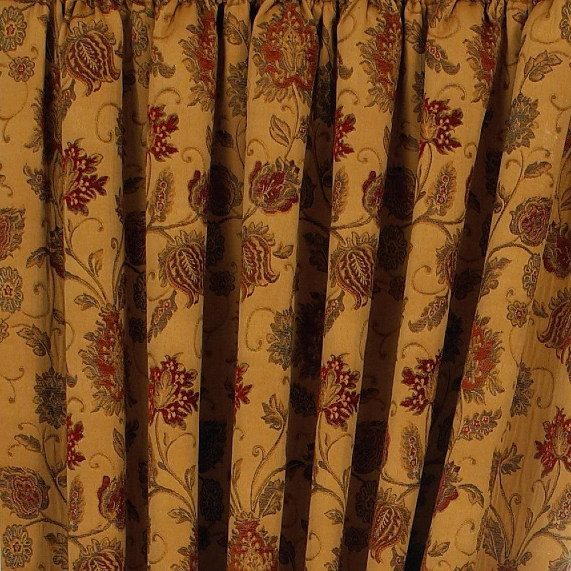 Product photograph of Paoletti Gold Polyester Zurich Floral Pencil Pleat Curtains from Choice Furniture Superstore.