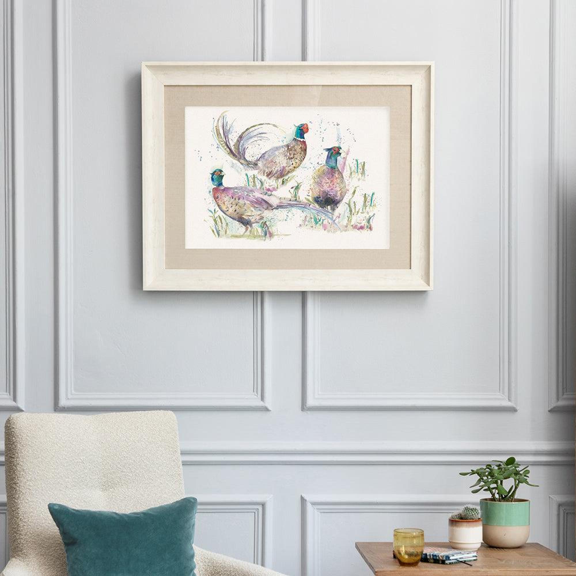 Product photograph of Voyage Maison Birch Wood Dashiing Pheasants Framed Print - 90cm X 70cm from Choice Furniture Superstore.
