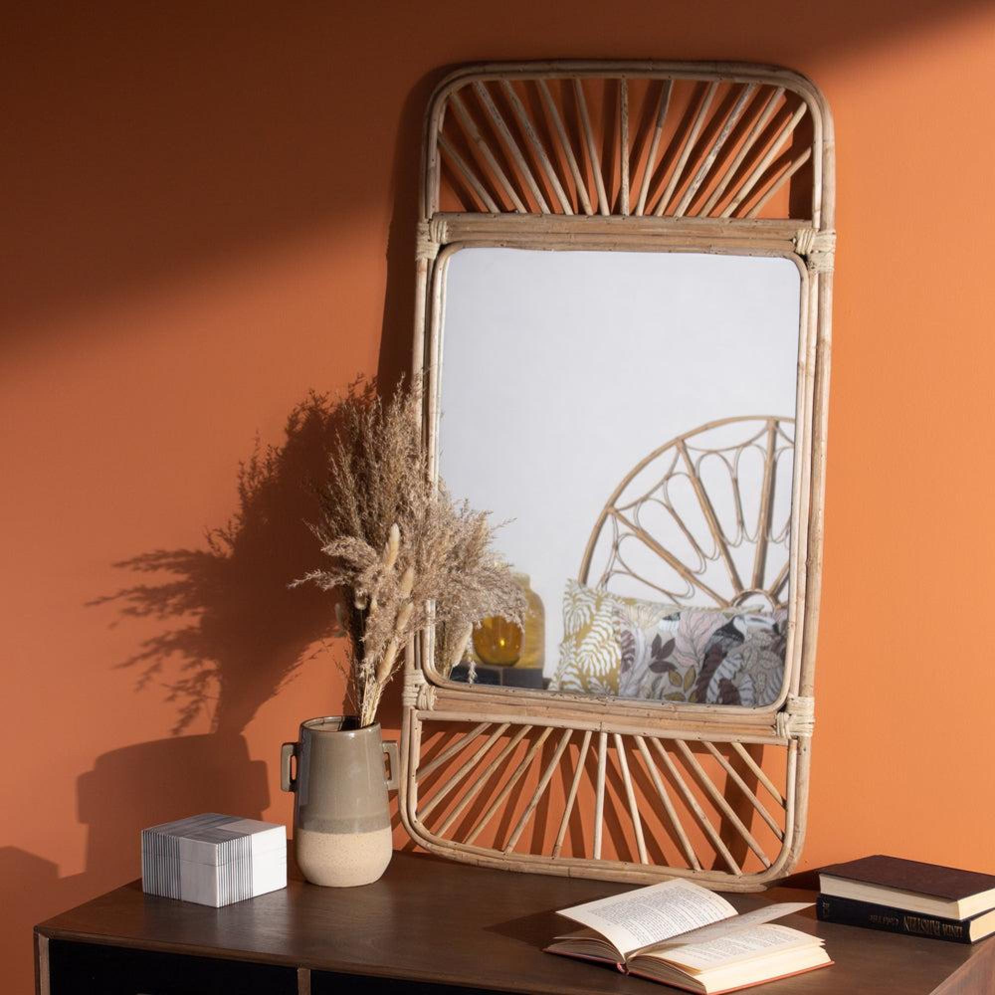 Product photograph of Ouko Natural Rattan Weave Wall Mirror - 56cm X 101 5cm from Choice Furniture Superstore.