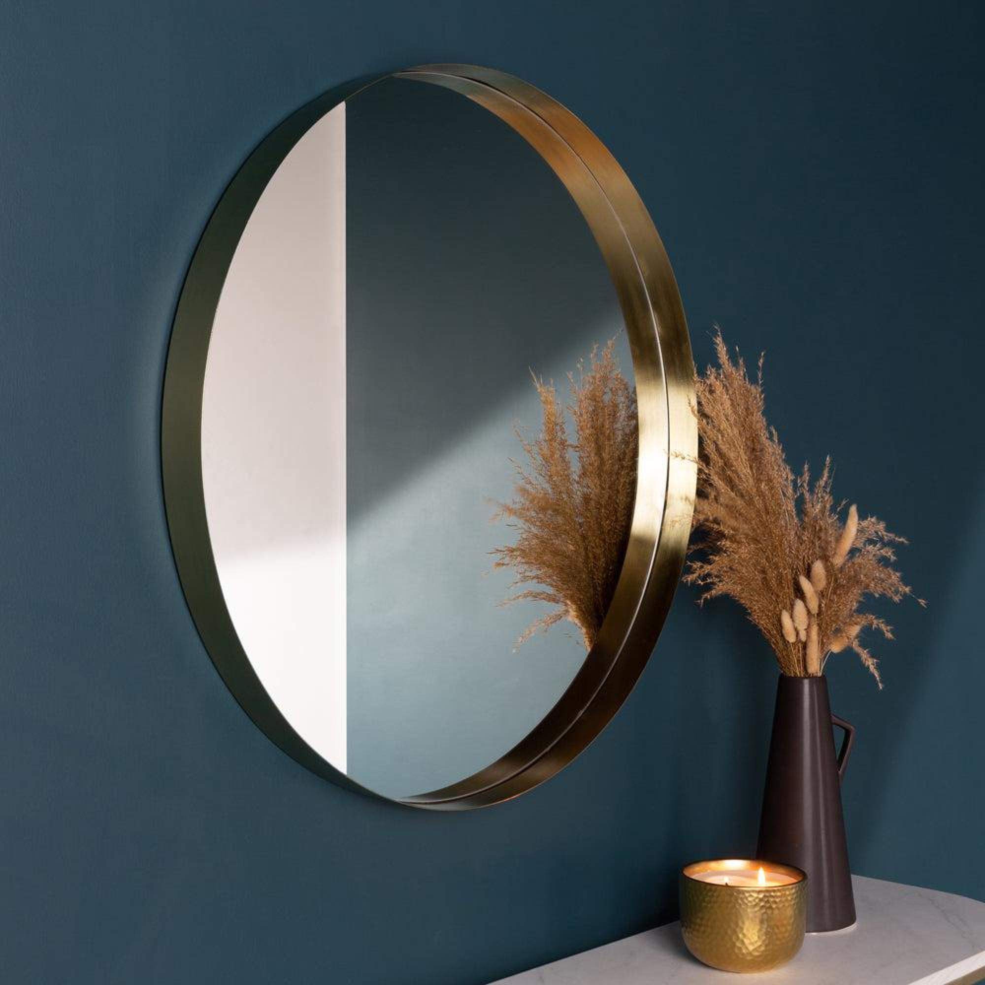 Product photograph of Yard Brass Powder Coated Mild Steel Thin Round Deep Edge Circular Wall Mirror - 70cm X 70cm from Choice Furniture Superstore.