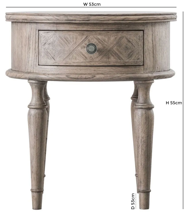 Product photograph of Mustique Mindi Wood Round Side Table - 1 Drawer from Choice Furniture Superstore.