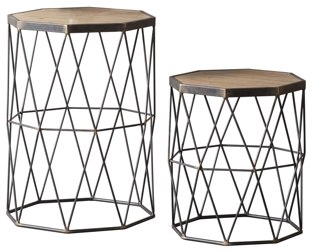 Product photograph of Helena Wood And Metal Side Table Set Of 2 from Choice Furniture Superstore.