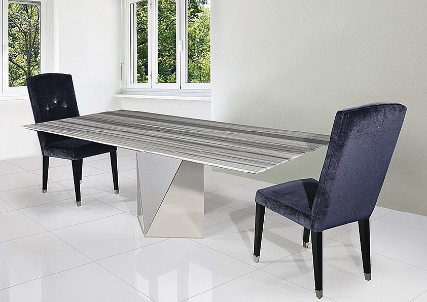 Product photograph of Stone International Freedom Slim Edge Dining Table - Marble And Stainless Steel from Choice Furniture Superstore.