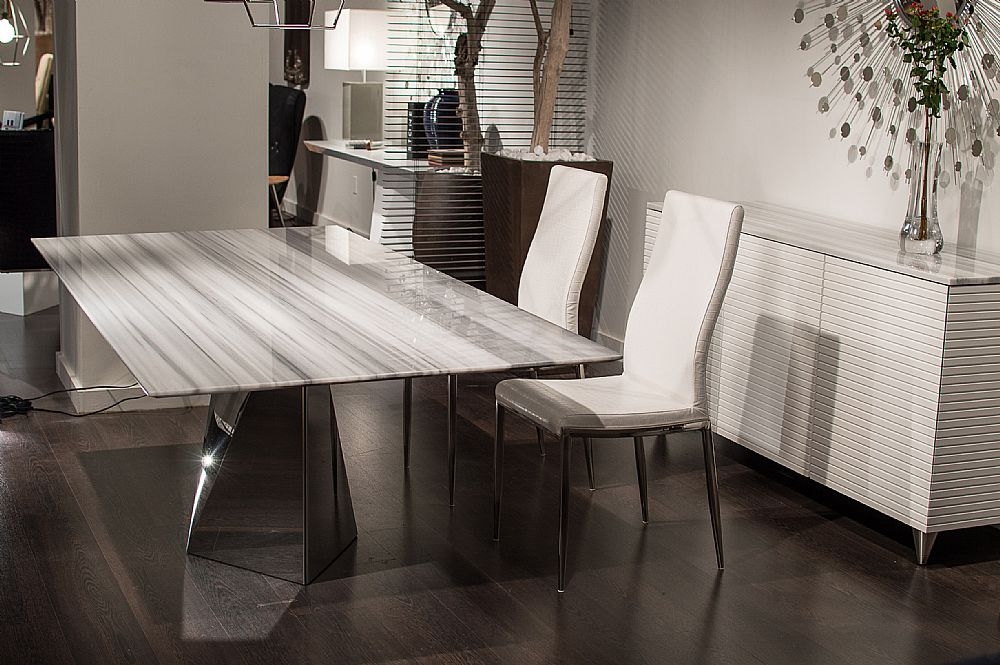 Product photograph of Stone International Freedom Slim Edge Dining Table - Marble And Stainless Steel from Choice Furniture Superstore.