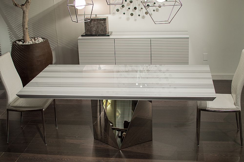 Product photograph of Stone International Freedom Beveled Edge Dining Table - Marble And Stainless Steel from Choice Furniture Superstore.