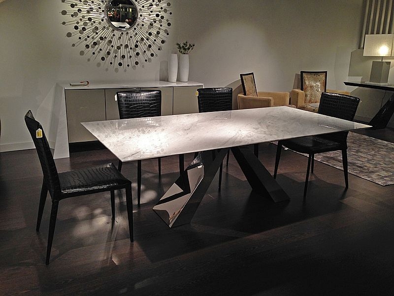 Product photograph of Stone International Butterfly Dining Table - Marble And Polished Stainless Steel from Choice Furniture Superstore.